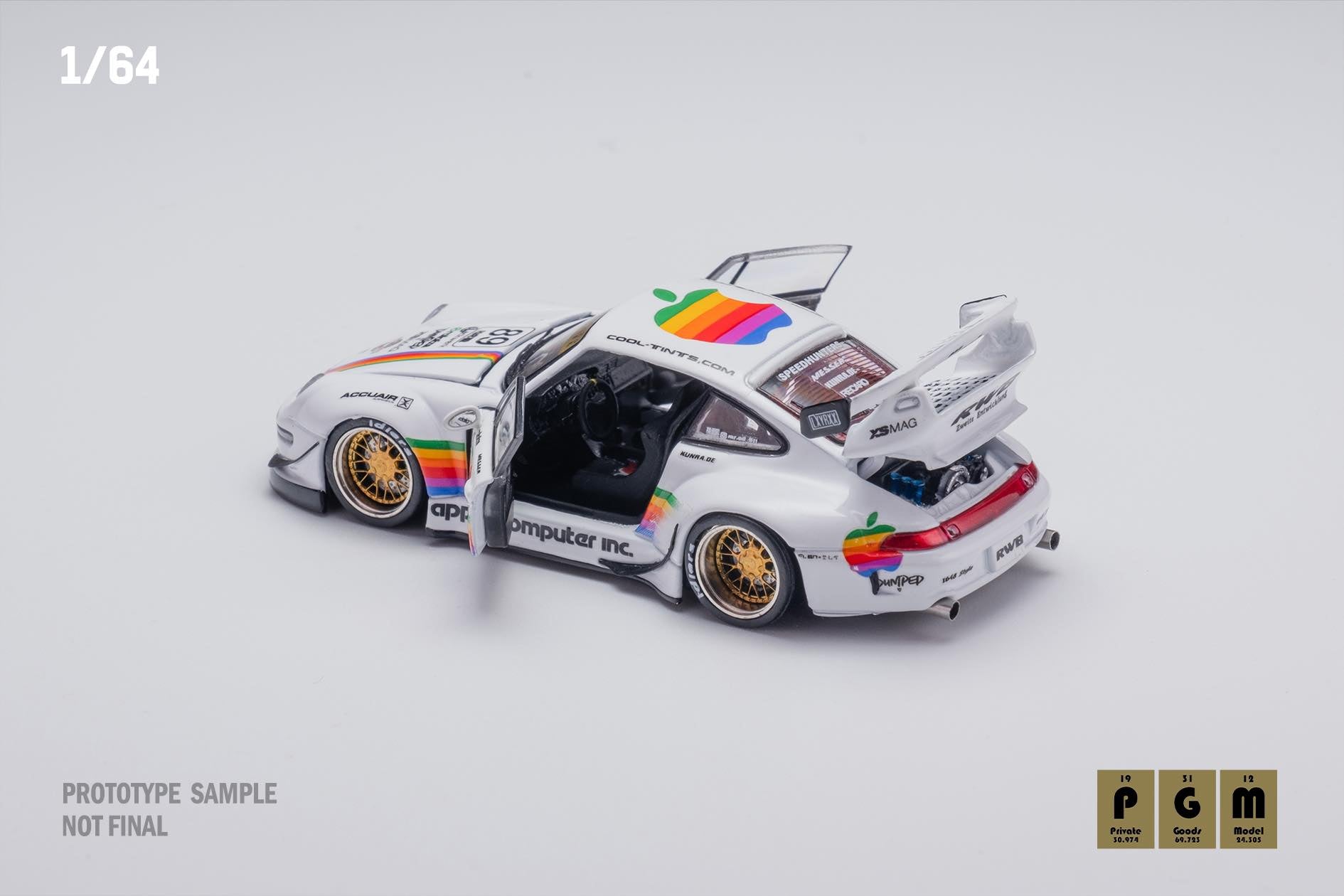 PGM 1:64 Scale Porsche 993 RWB Apple Regular Version Diecast Model Car - Perfect for Collectors, Display, and Racing Enthusiasts