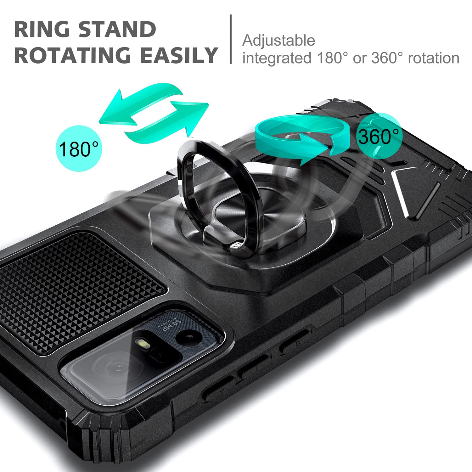 Premium TCL 40 XE 5G Case (Verizon) & TCL 40 X 5G (T609M) Case - Military Grade Shockproof Cover with Tempered Glass Screen Protector & Ring Holder - 16FT Drop Tested Full Body Protection (Black) - Perfect for Outdoor Activities, Travel & Daily Use