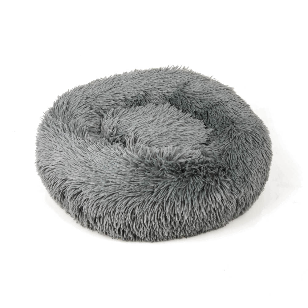 Cozy Donut Pet Bed for Dogs & Cats - Soft Gray Round Cushion for Small to Medium Pets - Perfect for Beds, Couches & Pet Carriers