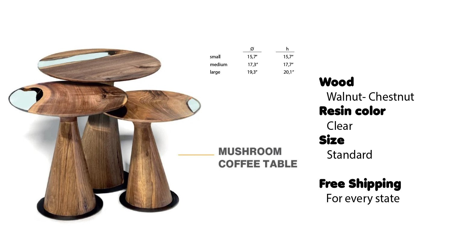 Handcrafted Walnut & Epoxy Resin Mushroom Side Table - Modern End Table for Living Room, Bedroom, or Office Decor - Unique Home Accent Furniture for Small Spaces