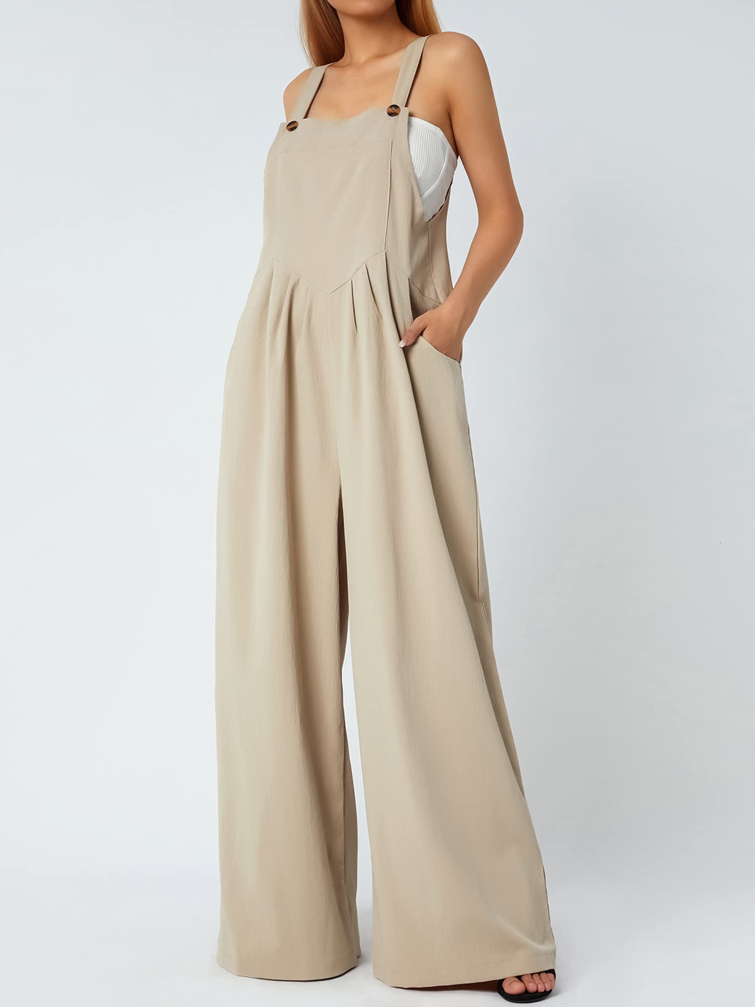 Kaipiclos Women's Plus Size Linen Overalls - Baggy Wide Leg Jumpsuit with Pockets, Loose Fit Suspender Romper for Summer | Casual Outfit, Beach Wear, Boho Fashion