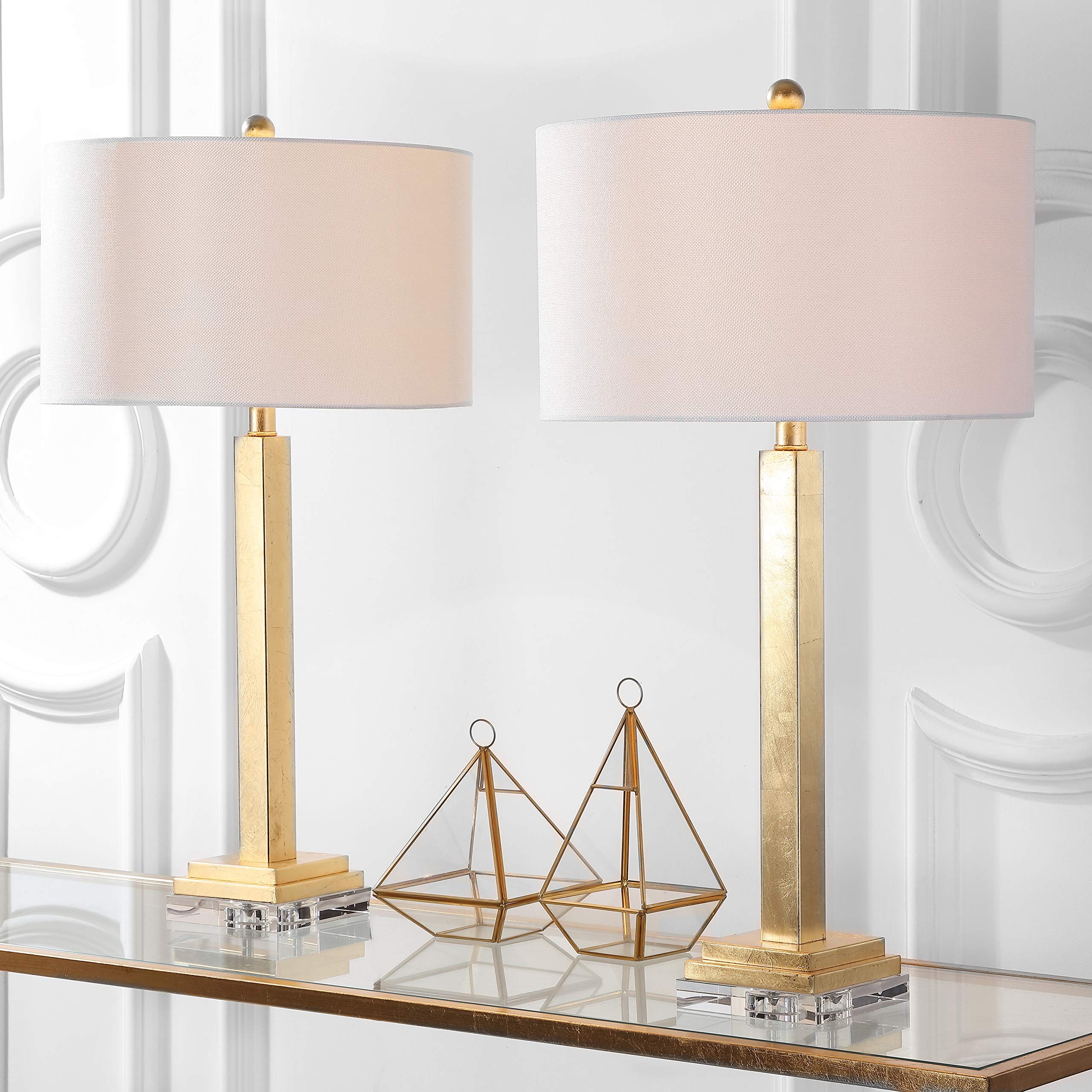 SAFAVIEH Perri Farmhouse 30-inch Table Lamp Set of 2 - Gold & Crystal Base LED Desk Lamp for Bedroom, Living Room, Home Office & Nightstand (Bulbs Included) | Elegant Lighting for Cozy Home Decor & Workspace Ambience