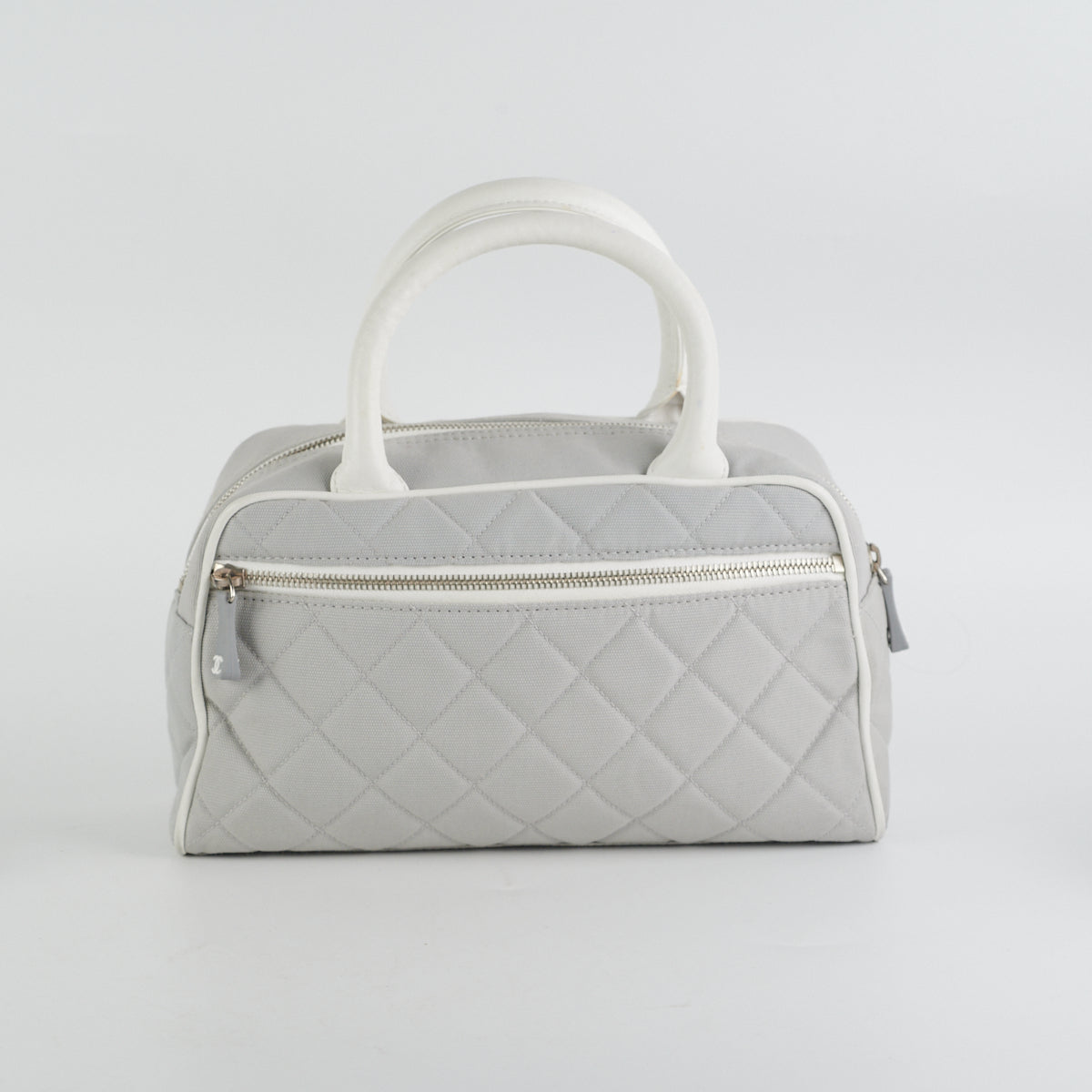 Chanel Grey Quilted Leather Bowling Bag for Women - Luxury Designer Handbag for Casual Outings & Travel