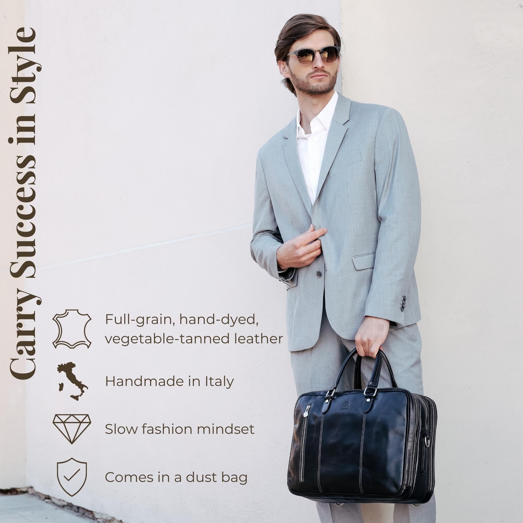 Premium Full Grain Leather Laptop Briefcase - Durable Time-Resistant Computer Bag for Men & Women - Perfect for Business Travel, Office & Daily Commute