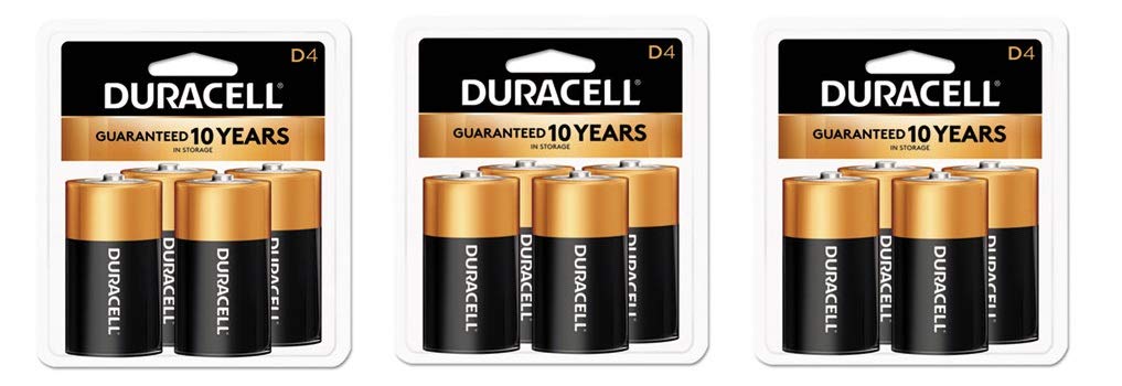 3-Pack DURMN1300R4Z CopperTop Alkaline D Batteries with Duralock Power Preserve Technology - Long-Lasting Power for Flashlights, Toys, and Emergency Devices (4 Batteries per Pack)
