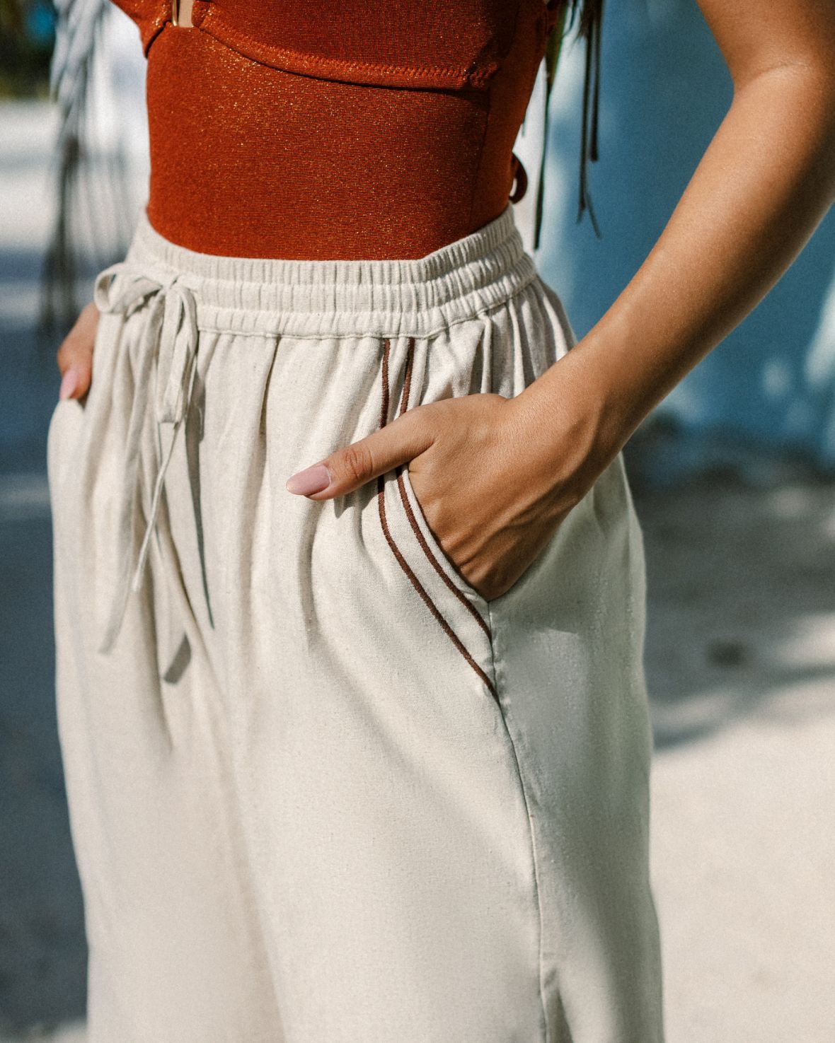 Linen Blend Wide Leg Pants for Women - Comfortable Natural High Waisted Trousers for Summer, Office & Casual Wear
