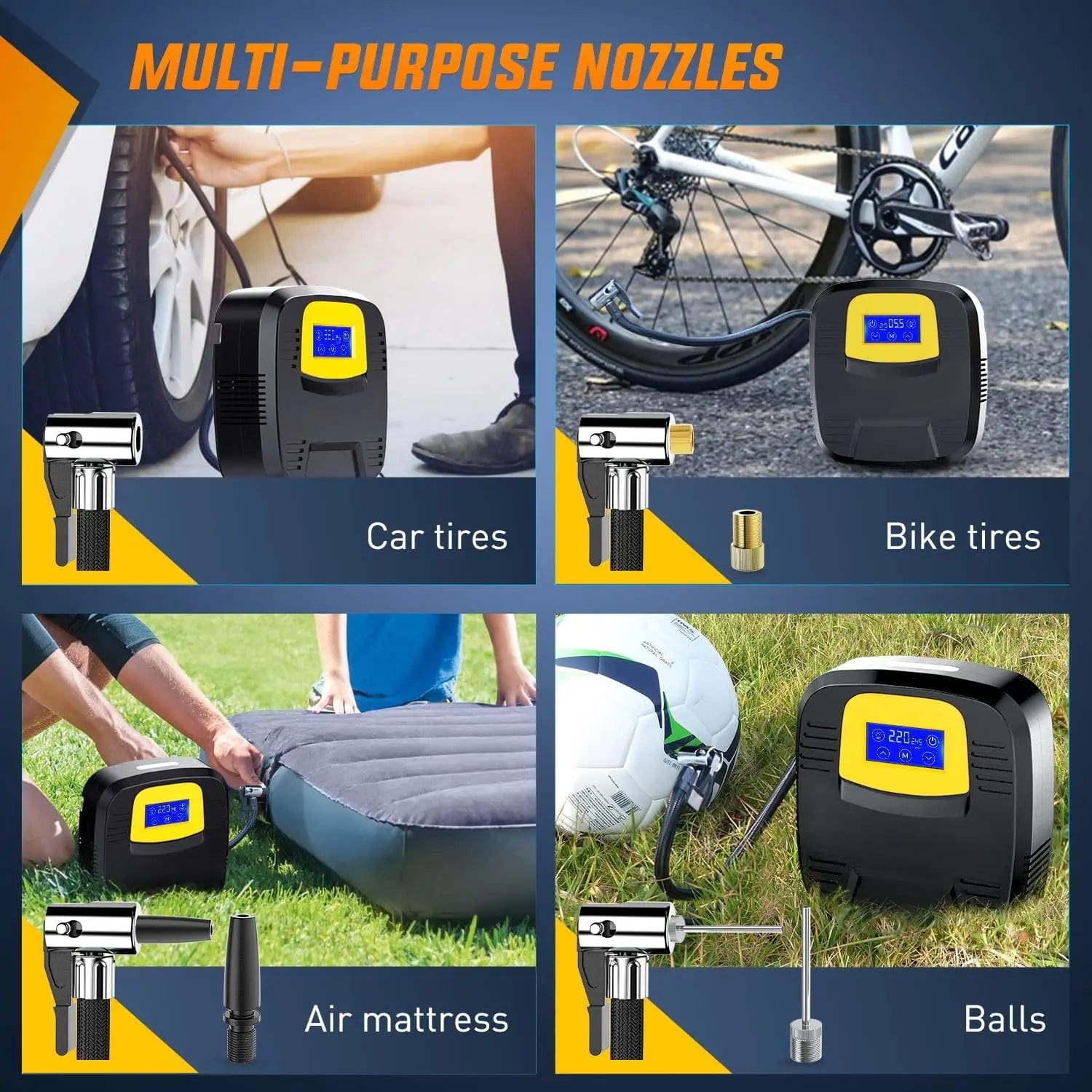 Digital Tire Inflator with Touch Screen - Portable Air Compressor for Cars, Bikes & Motorcycles - Perfect for Road Trips, Emergencies & Home Garage Use