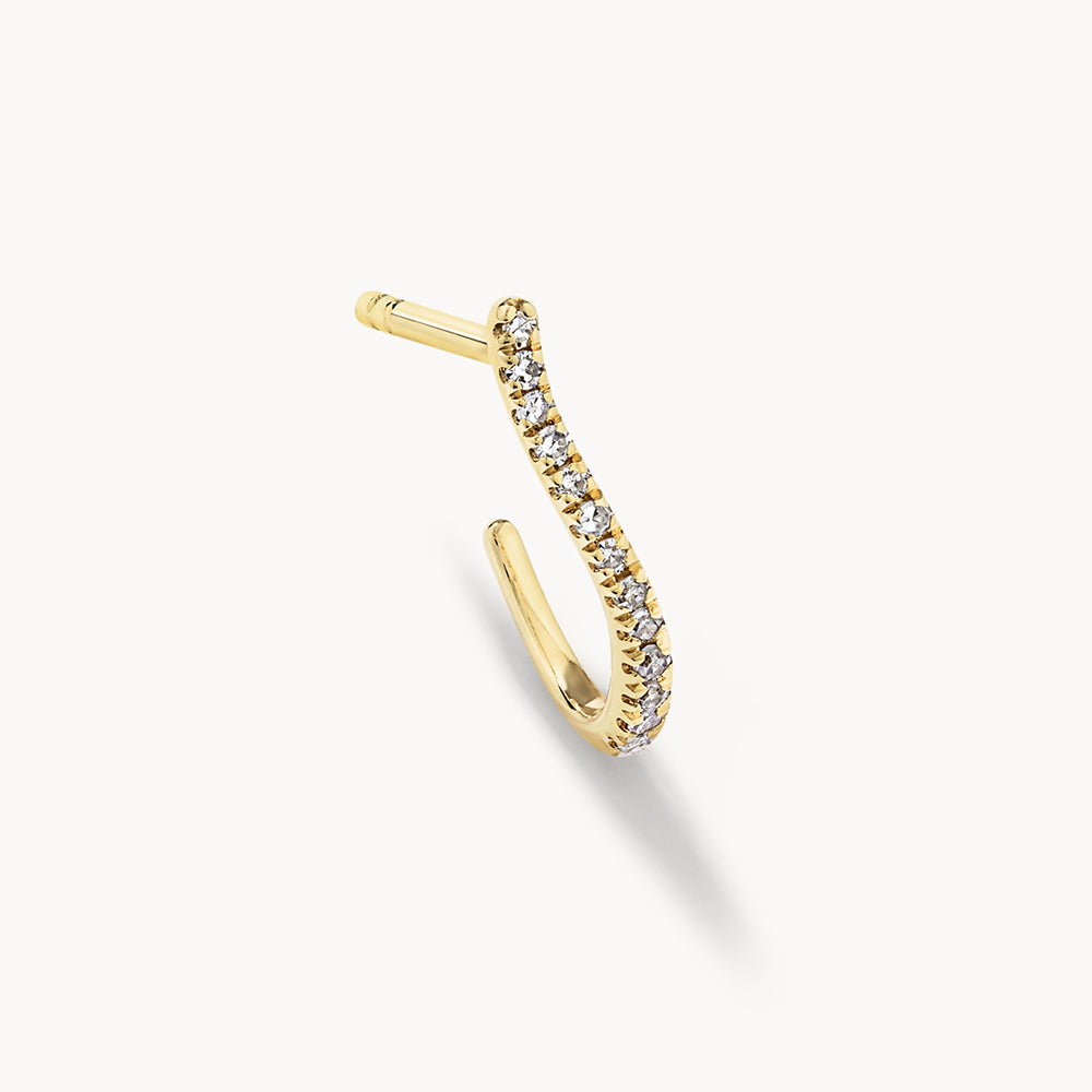 10k Gold Diamond Fine Wave Huggie Earrings for Women - Elegant Everyday Hoop Earrings for Work, Party & Special Occasions