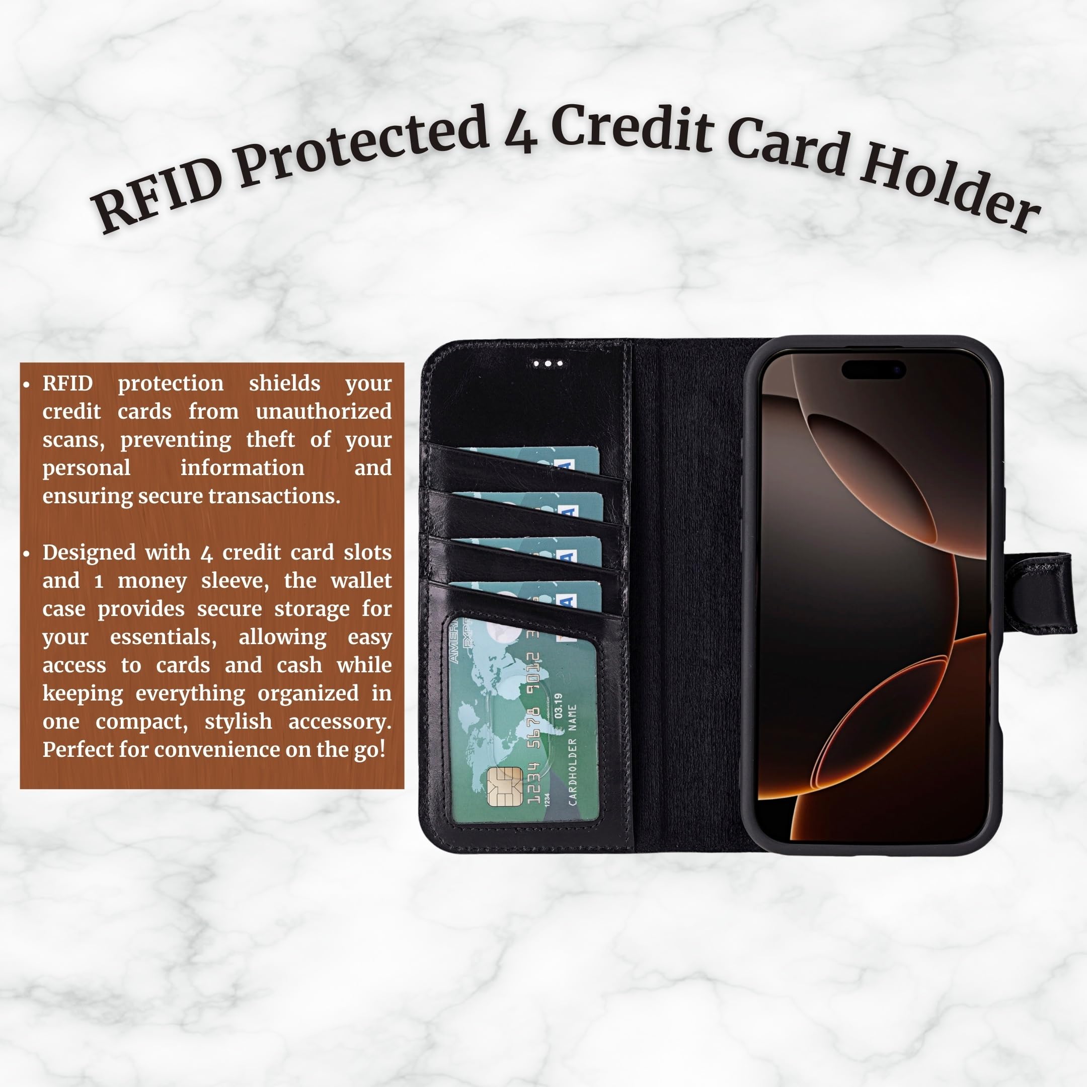 Premium Genuine Leather Wallet Case for iPhone 16 Pro 6.3