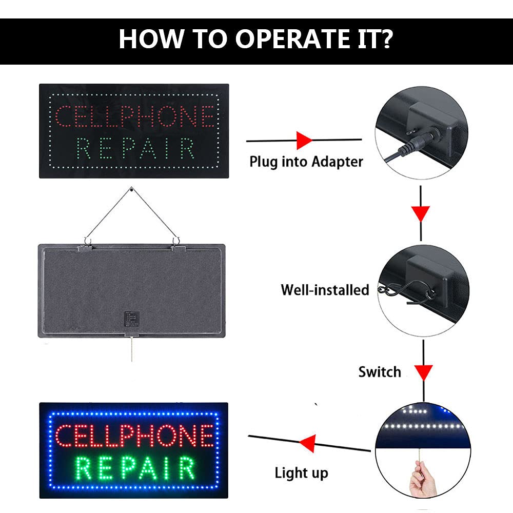 Bright LED Cell Phone Repair Sign for Storefront & Home Decor | Shop Advertising