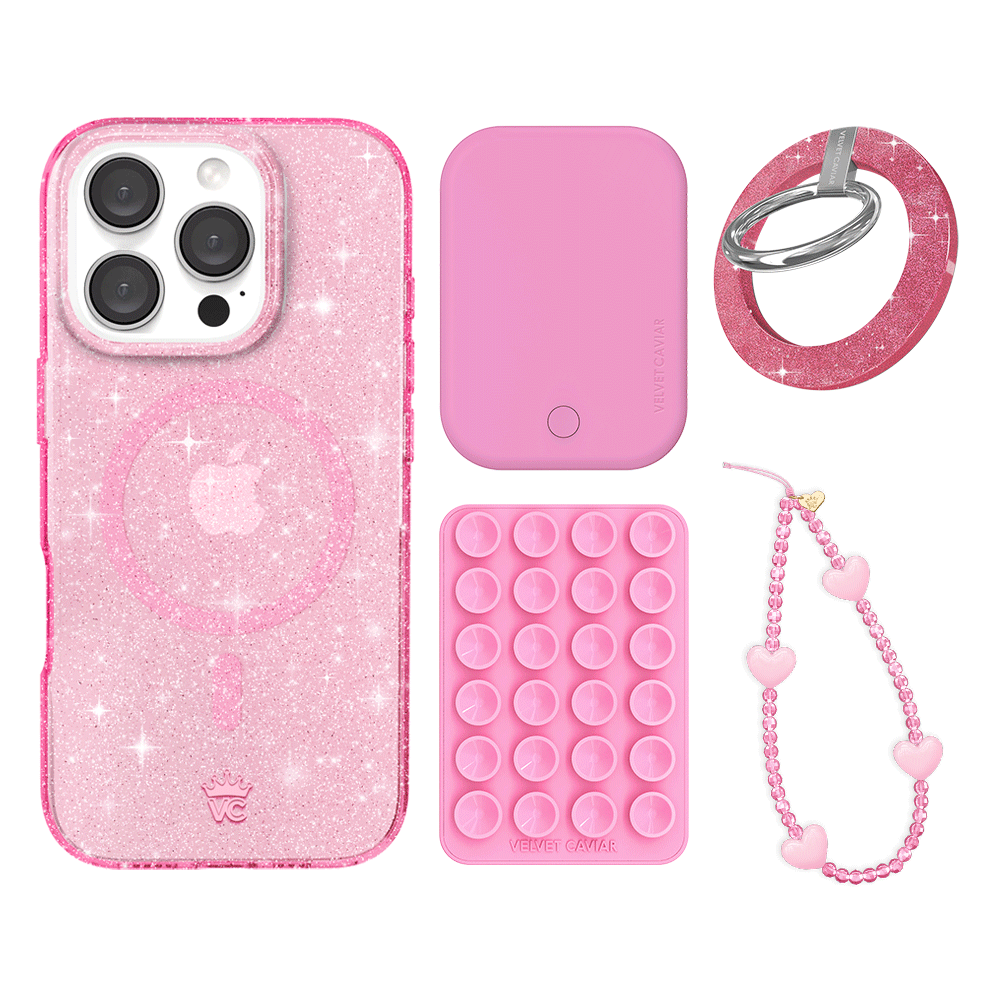 Pink Stardust Glitter iPhone Case with Grip - Shockproof Protective Phone Cover for iPhone 13/14/15 Pro Max - Cute Sparkly Accessories for Women Girls (Perfect for Parties, Travel & Everyday Use)