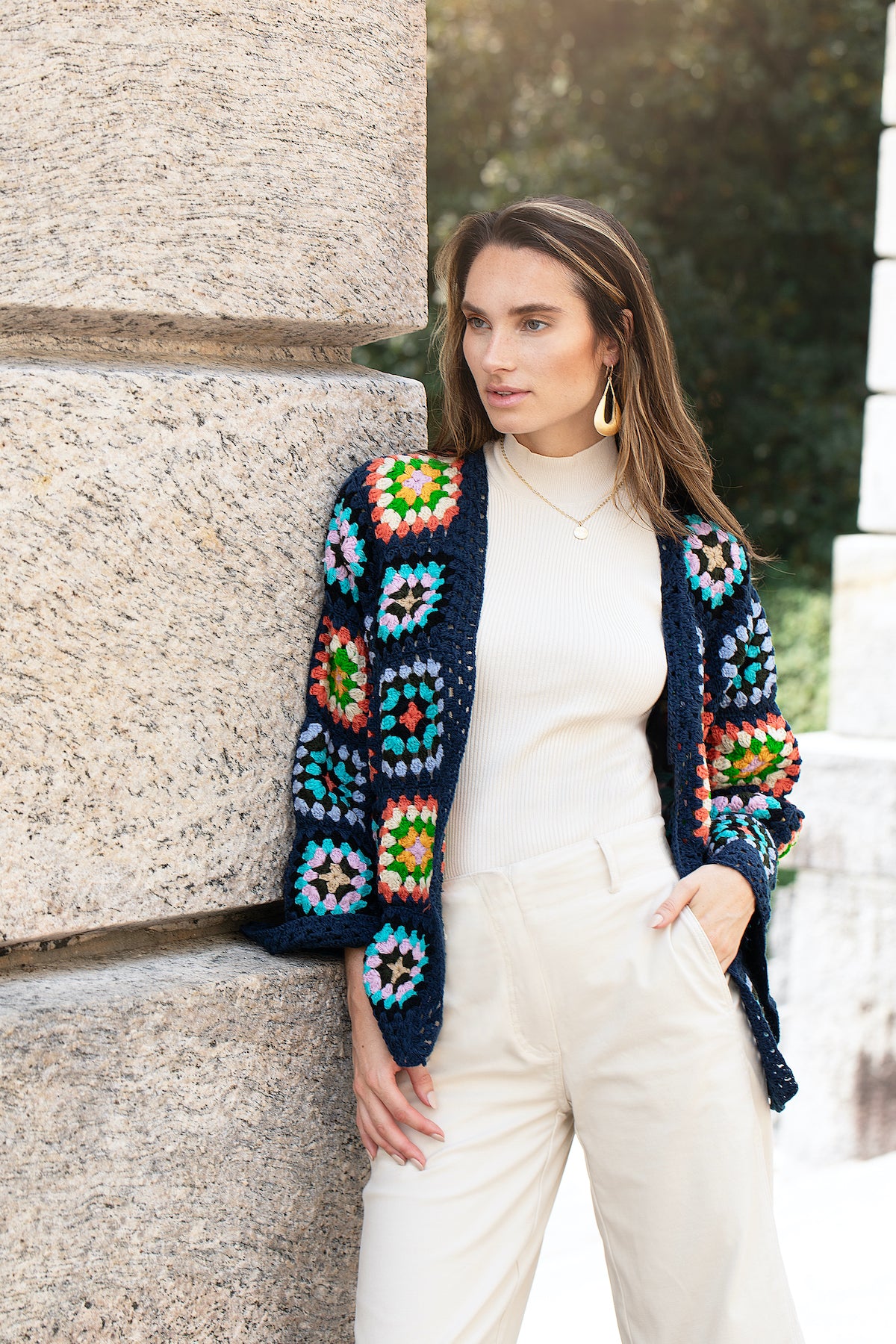 Granny Square Crochet Short Kimono Jacket - Boho Chic Cardigan for Women - Perfect for Beach Cover-Up, Music Festivals & Summer Outfits
