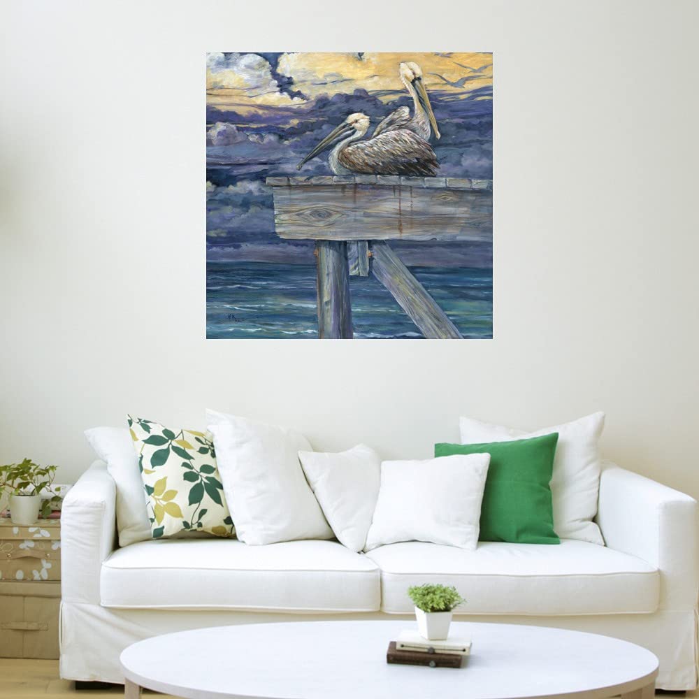 Paul Brent Pelican Dock Fine Art Canvas Wall Decor - 37x37 Inch Ready to Hang Painting for Living Room, Bedroom, Office & More - Coastal & Nautical Home Decor