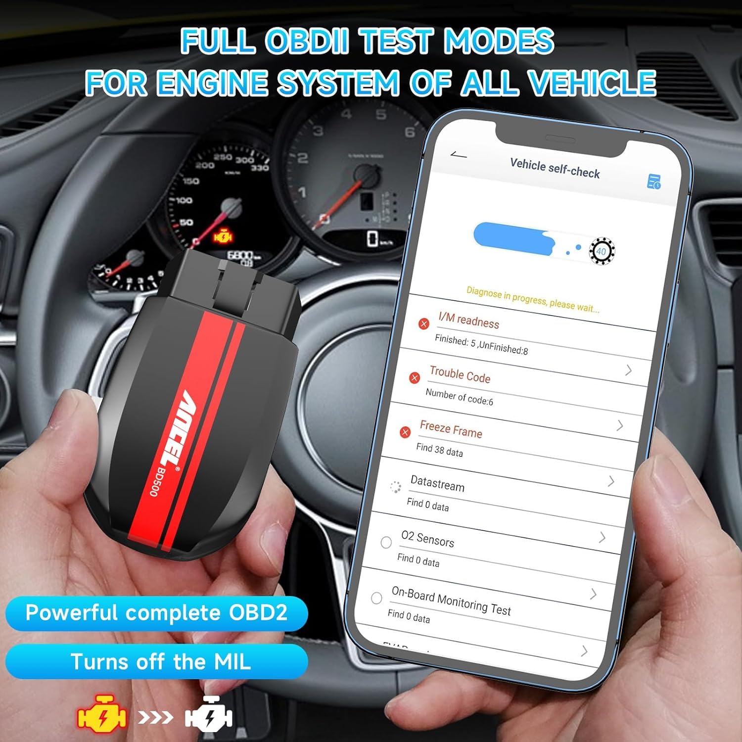 ANCEL BD500 Bluetooth OBD2 Scanner for VW Audi Seat Skoda - Full System Diagnostic Scan Tool with Battery Check & EPB Reset - Compatible with iPhone, iPad, Android - Perfect for DIY Car Repairs & Professional Mechanics