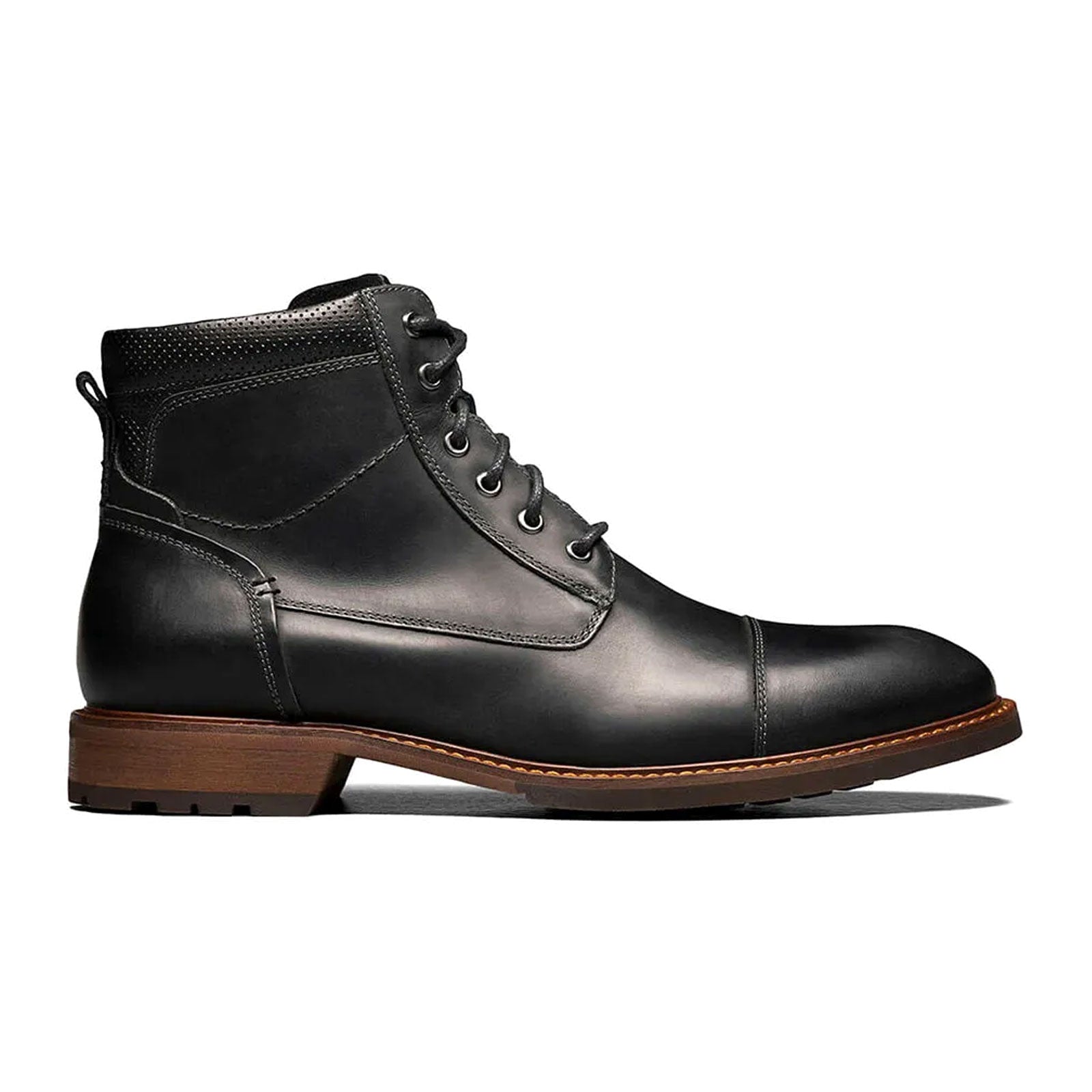 Florsheim Men's Lodge Cap Toe Lace Up Boots - Black Crazy Horse Leather Work Boots for Outdoor, Hiking & Casual Wear