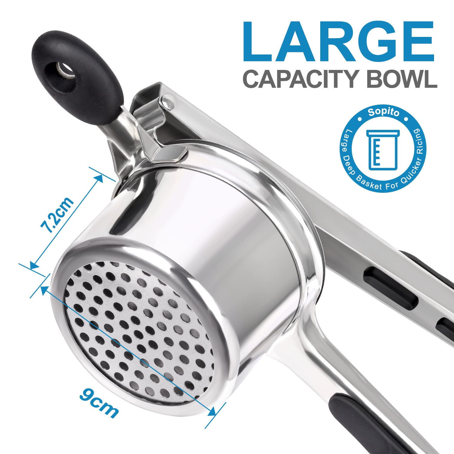 **Sopito Stainless Steel Potato Ricer & Masher with 3 Interchangeable Discs – Heavy Duty Kitchen Tool for Pressing, Mashing – Perfect for Mashed Potatoes, Baby Food & Purees**