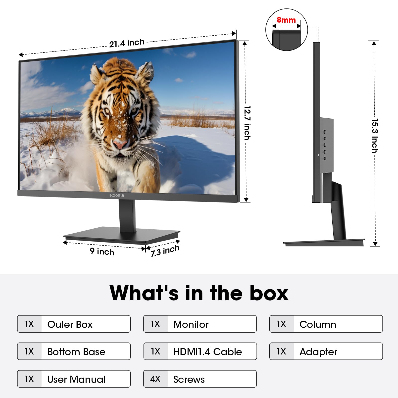 KOORUI 24-inch Gaming Monitor 120Hz Full HD 1080p IPS Display with Adaptive Sync, Ultra-Thin Bezel, VESA Mount, HDMI & VGA Ports - Perfect for Home Office, Gaming, and Entertainment (E2411H, Black)
