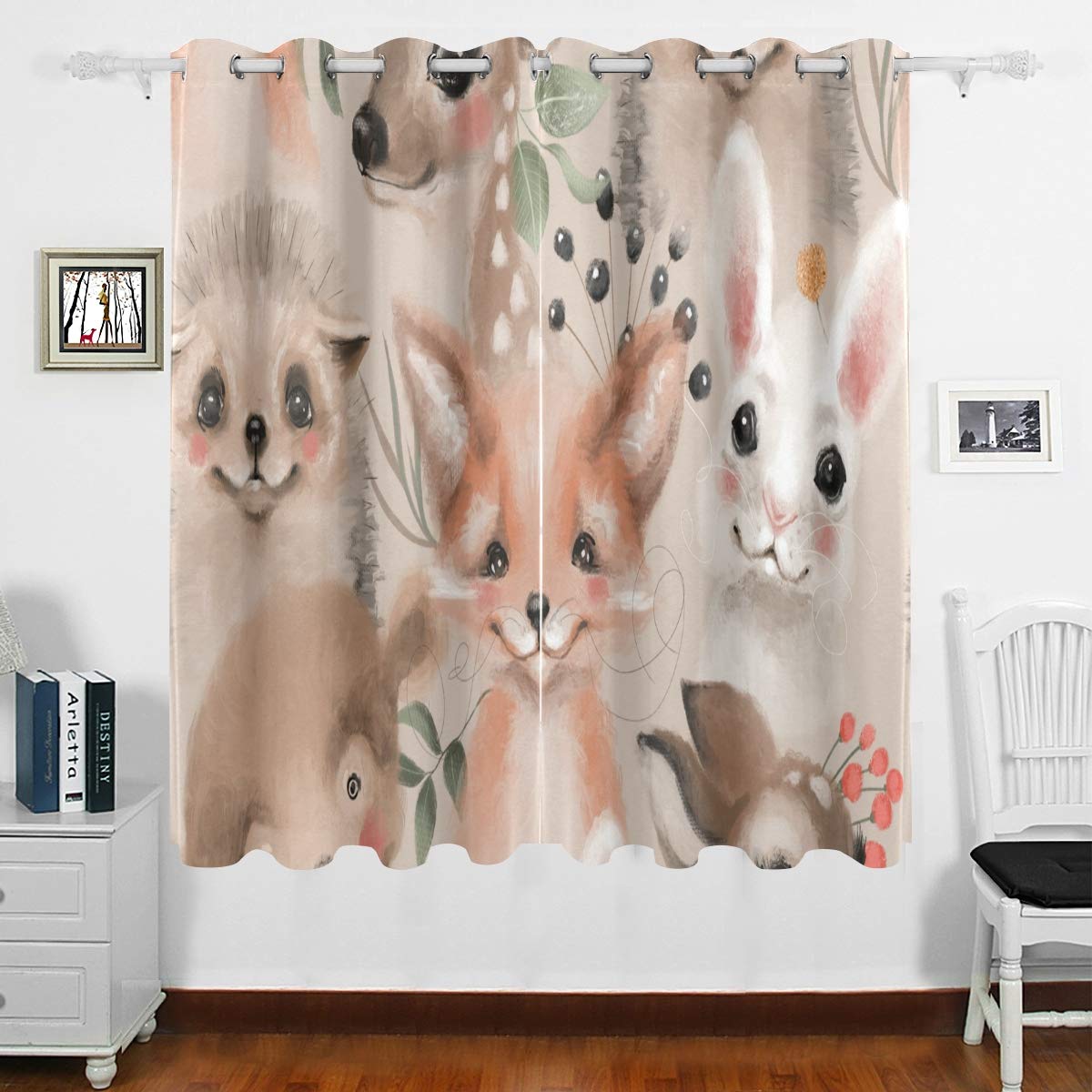 DOMIKING Blackout Thermal Insulated Curtains with Cute Animal Prints (Monkey & Rabbit) - 63x55 Inch Grommet Window Drapes for Bedroom & Living Room - Perfect for Light Blocking, Energy Saving & Nursery Decor