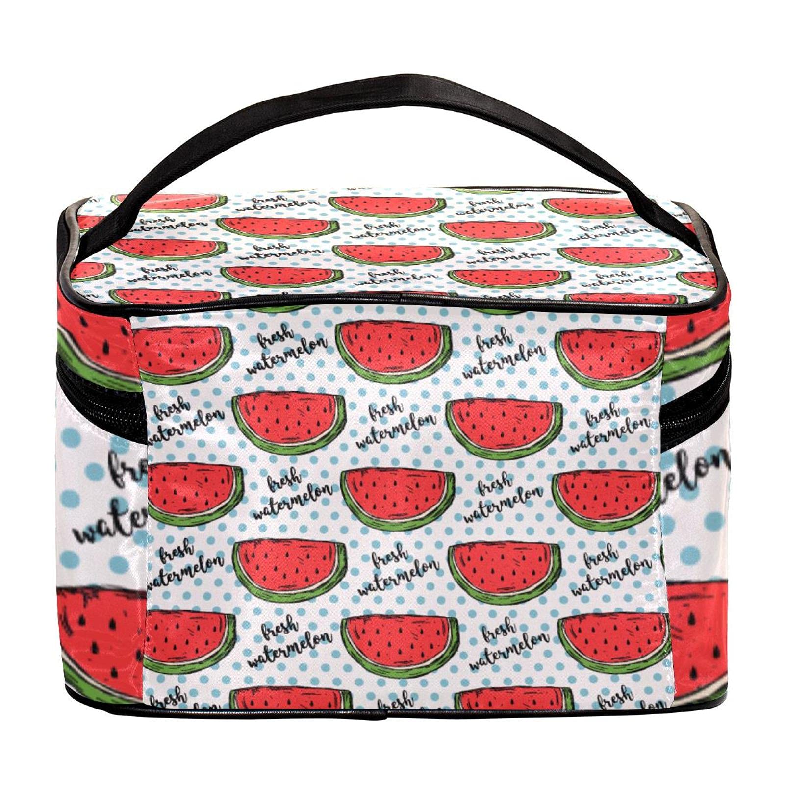 Hand Drawn Watermelon Pattern Travel Makeup Bag - Large Cosmetic Organizer with Zipper for Women & Girls | Perfect for Vacations, Gym & Daily Essentials Storage