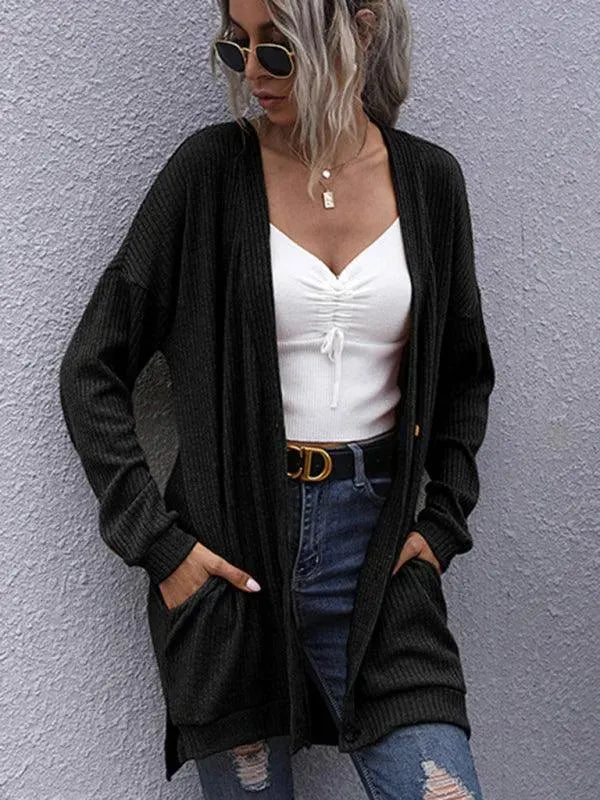 V-Neck Women's Cardigan Sweater - Soft Knit Open Front Long Sleeve Wrap - Perfect for Office, Casual Outfits & Layering in Fall/Winter