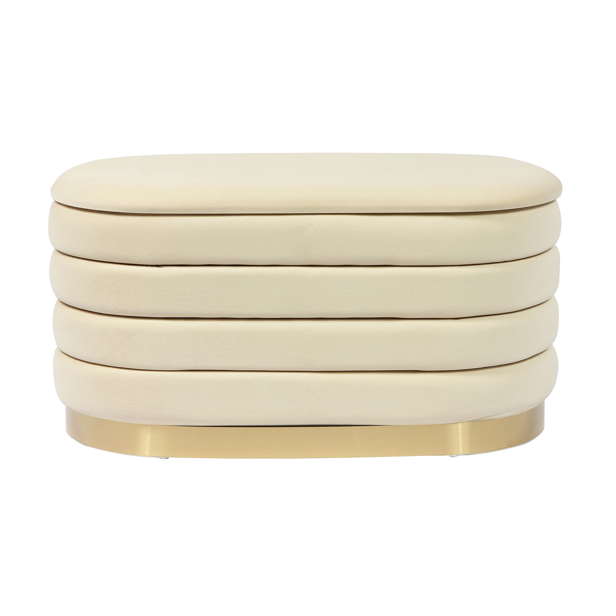 Tov Furniture Lillian Velvet Storage Bench - Cream Upholstered Ottoman with Hidden Storage | Perfect for Bedroom, Living Room & Entryway Organization