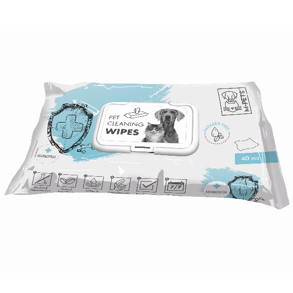 M PETS Antibacterial Cleaning Wipes for Dogs & Cats - Gentle & Safe Pet Grooming Wipes for Paws, Fur & Ears - Odor Control & Hygiene Care for Home & Travel Use