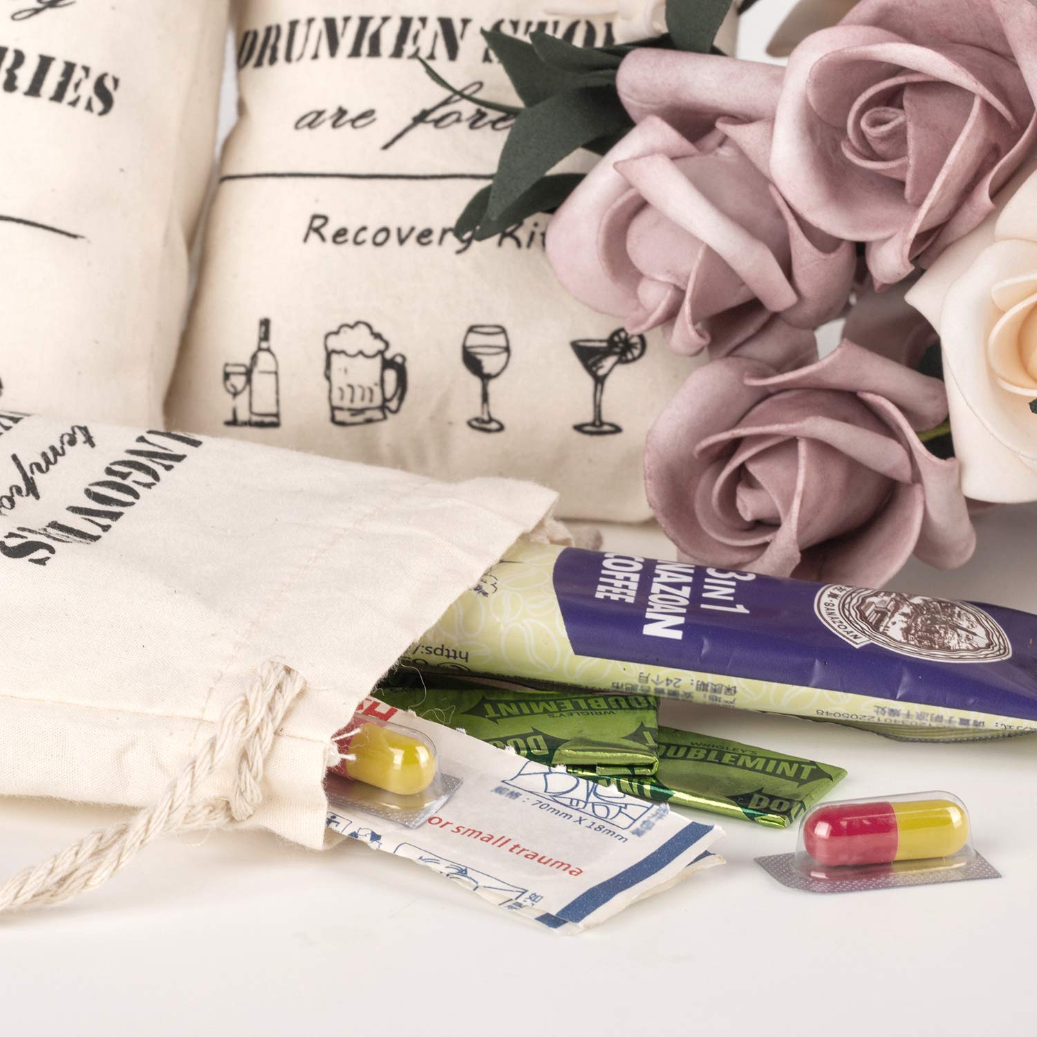 20 Pack Whaline Drawstring Cotton Muslin Bags for Bachelorette Party, Bridal Shower, Wedding Favors & Hen Night - 10x15cm Eco-Friendly Gift Bags for Recovery Kits, Decorations & Party Favors