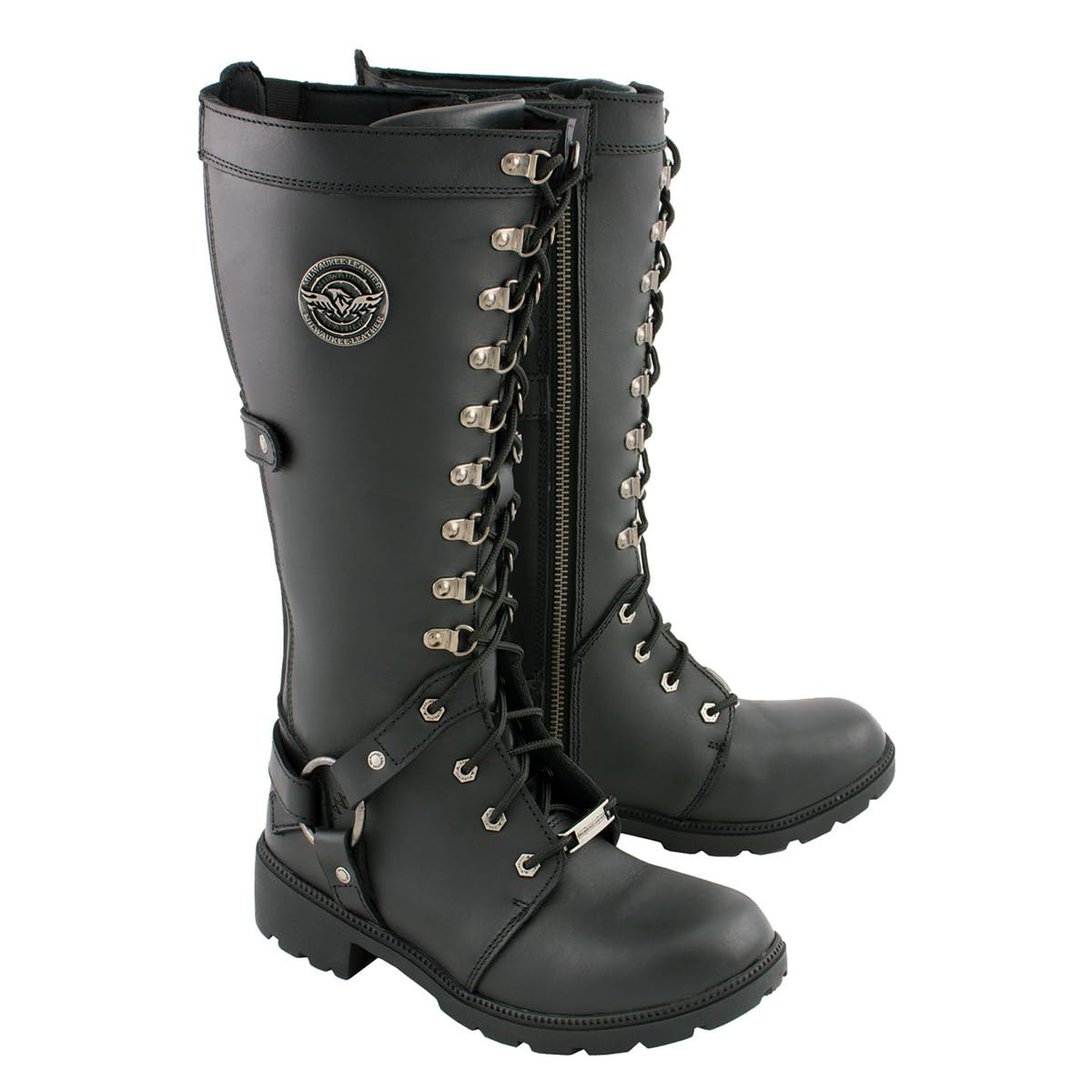 Milwaukee Leather MBL9380 Women's Black 'Jane' 15-Inch Leather Combat Motorcycle Boots - Stylish & Durable Riding Boots for Bikers, Perfect for Harley Davidson & Cruiser Motorcycles