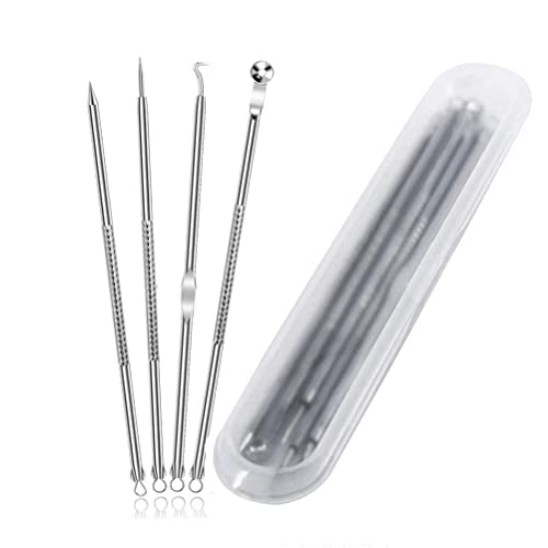 Professional Stainless Steel Blackhead & Pimple Extractor Tool Set - 4-Piece Acne Blemish Remover for Clear Skin | Perfect for Home Facial Care & Spa Treatments