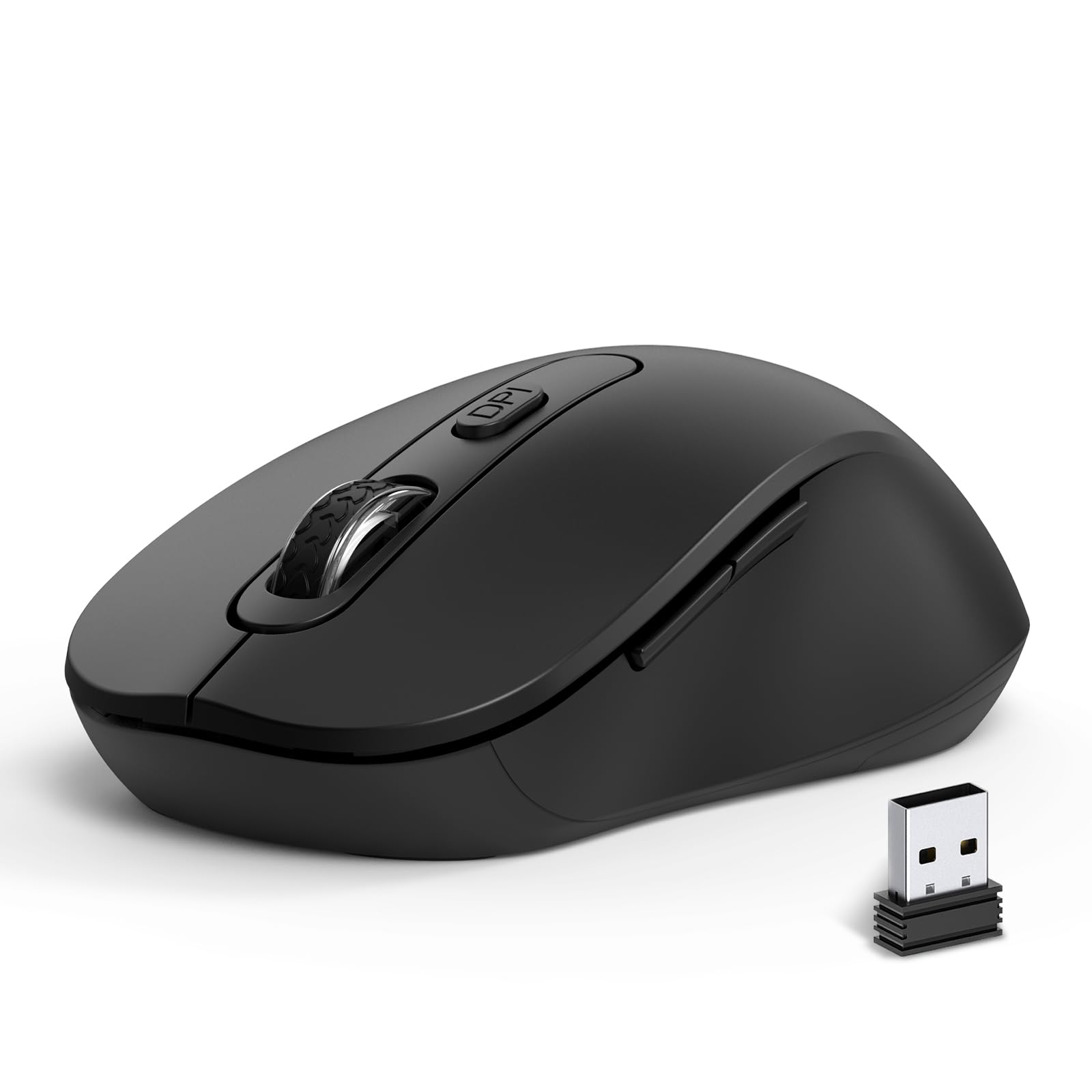 Wireless Silent Mouse for Laptop, PC, Chromebook, Mac - 2400 DPI Ergonomic USB Mouse with Side Buttons, Anti-Slip Scroll Wheel & Nano Receiver - Perfect for Office, Gaming & Home Use (Black)