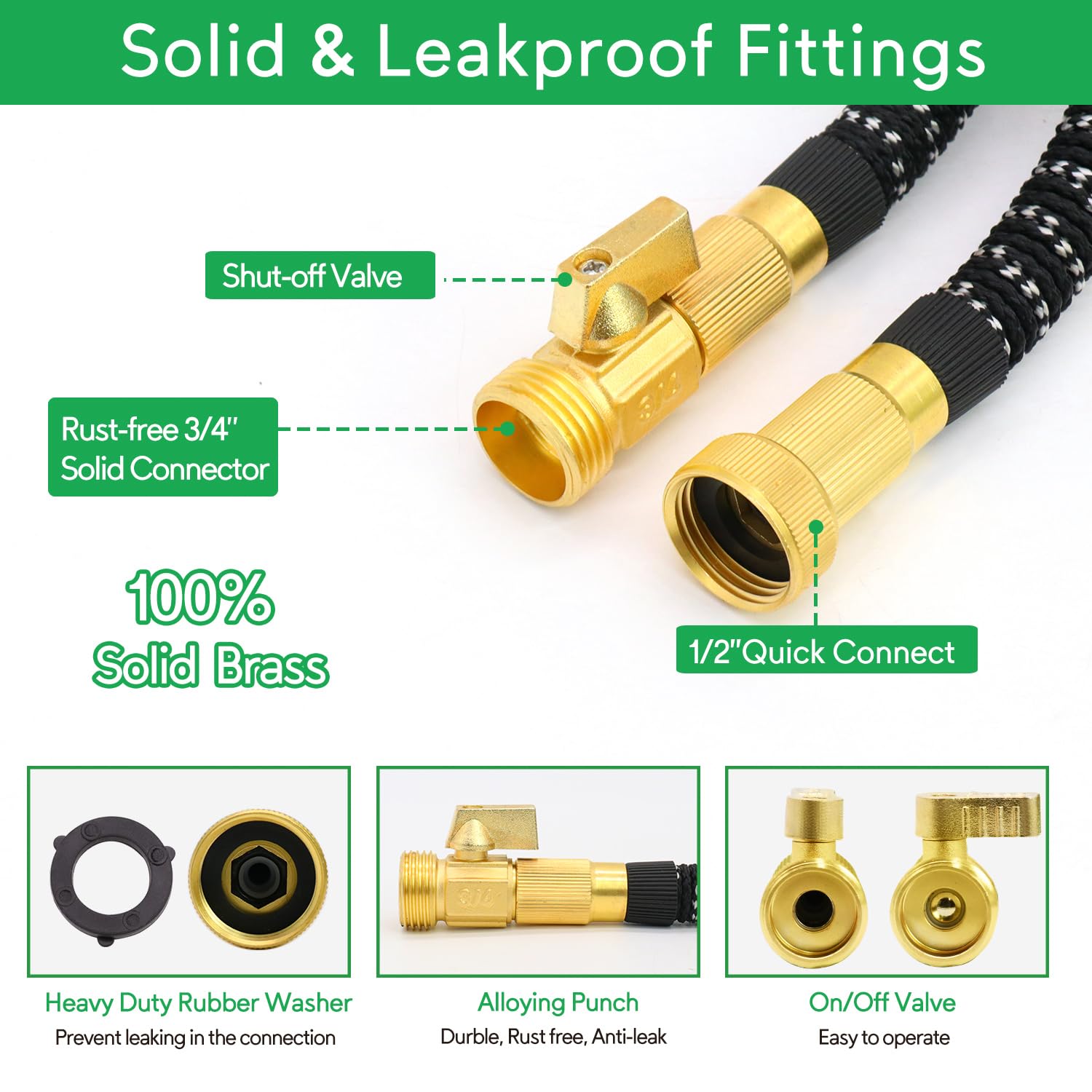 50 ft Expandable Garden Hose - No Kink Flexible Water Hose 50ft with 10 Pattern Spray Nozzle, Leakproof Solid Brass Connectors, Retractable Latex Core - Lightweight Collapsible Hose for Lawn, Garden, Car Washing & Outdoor Cleaning