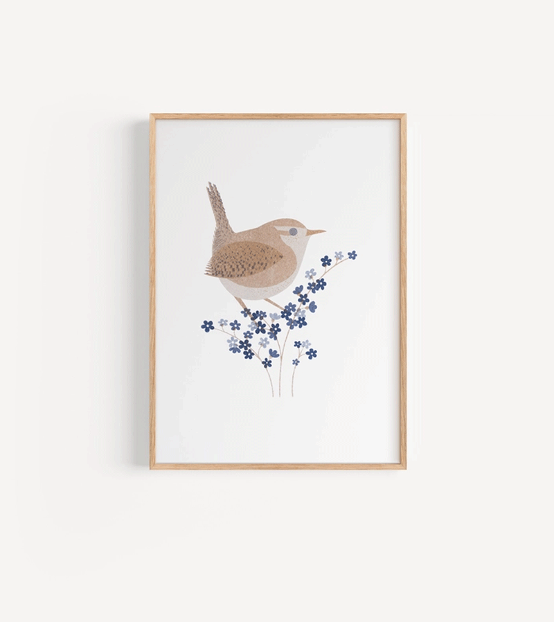 A5 Wren Wildlife Unframed Risograph Print - Nature Art for Home Decor, Office Wall Art & Bird Lover Gifts
