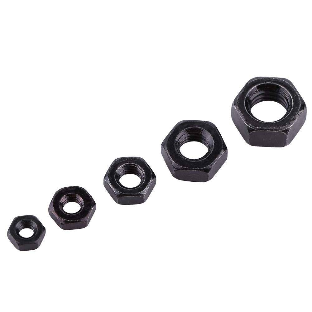 100Pcs Black Zinc Plated Hex Nuts Assortment Kit - M2 to M5 Carbon Steel Metric Thread Fasteners for DIY, Furniture & Automotive Repair (Includes Storage Box)
