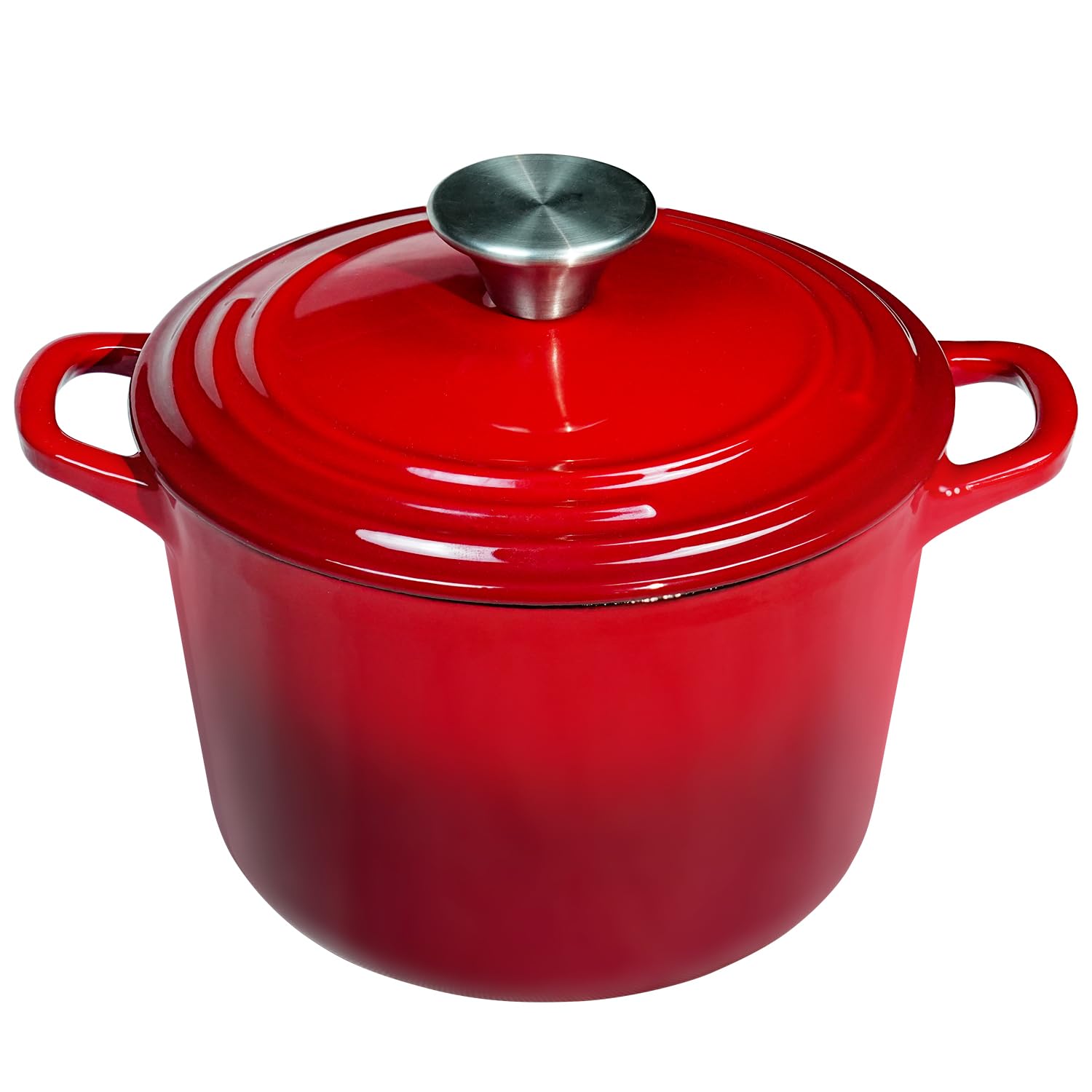 2.8 qt Red Enameled Cast Iron Dutch Oven with Lid - Perfect for Bread Baking, Rice Cooking & Camping - Heavy Duty Oven Safe Pot with Handles for Stovetop, Oven & Outdoor Use