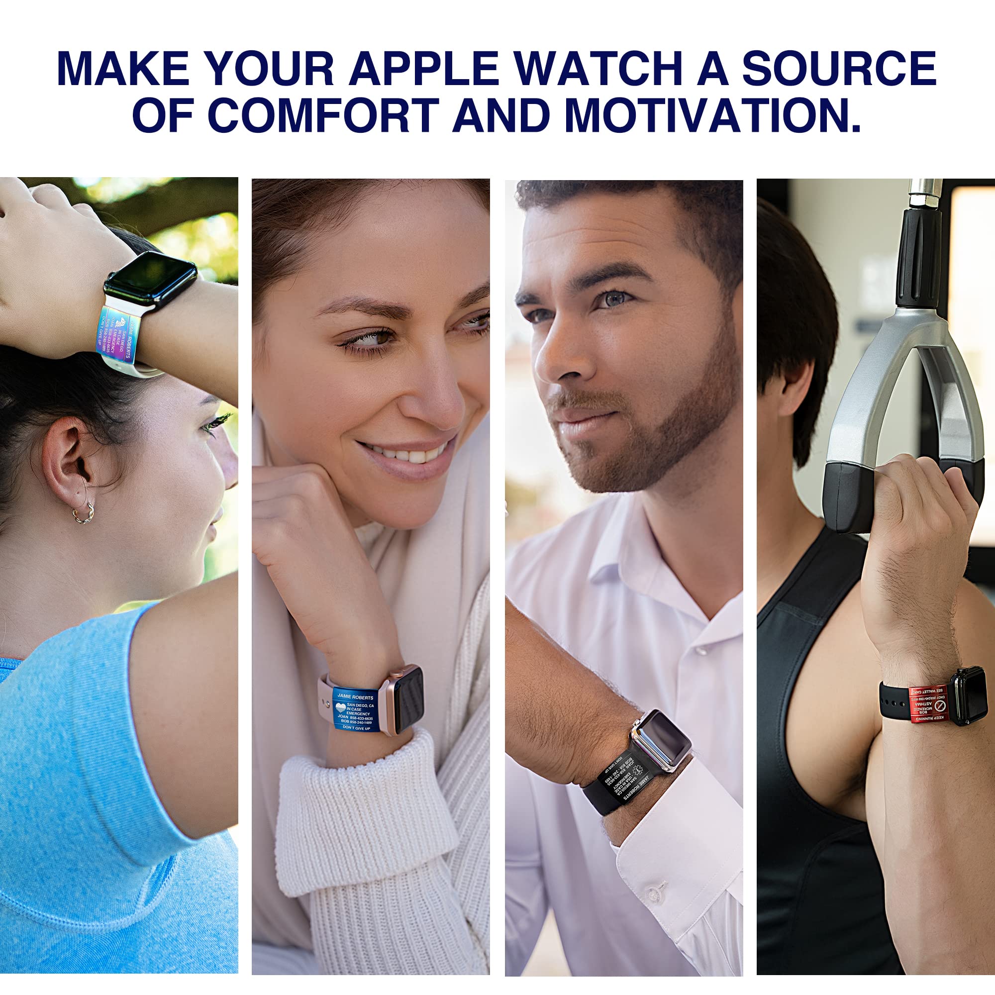 Divoti Dual-Sided Engraved Medical Alert ID Tag for Apple Watch Series 1-9 & SE - PVD Black Stainless Steel with Custom Text & Symbol - Perfect for Emergency Contact Info & Health Alerts