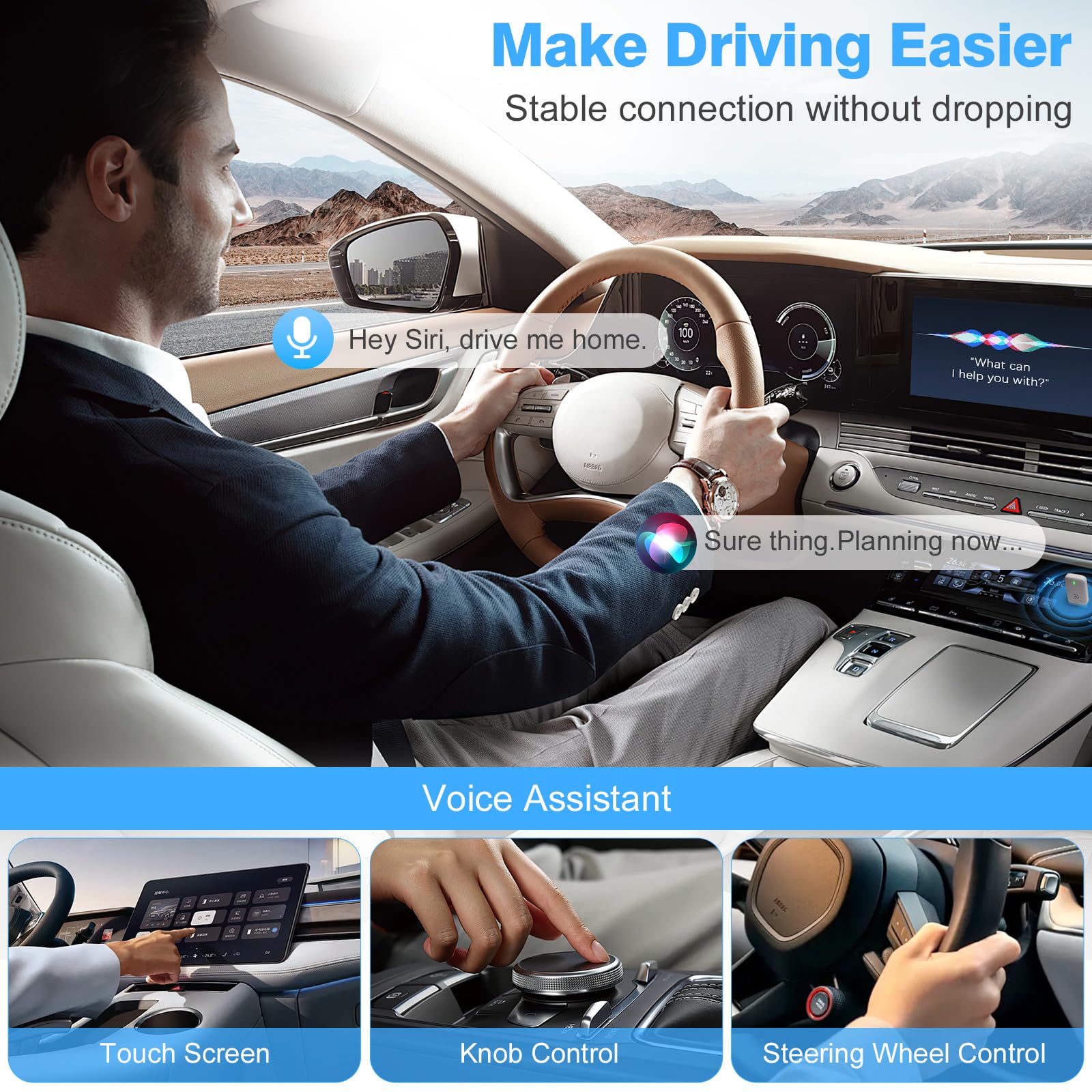 Wireless CarPlay Adapter for iPhone 2025 - Convert Wired to Wireless CarPlay Dongle - Mini USB & USB-C/Type-C Adapter with Extension Cable - White - Perfect for Seamless iPhone Connectivity in Car