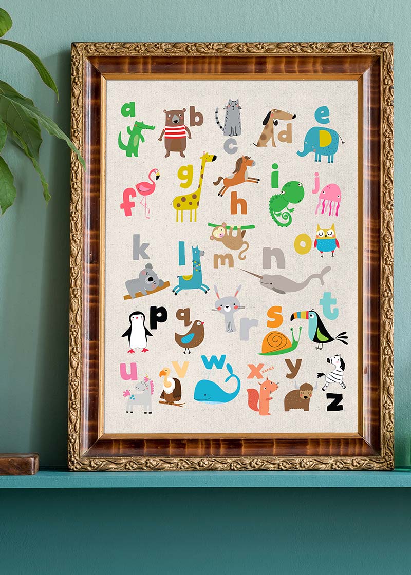 Animal Alphabet Illustrated Print - Educational Nursery Wall Art for Kids' Room Decor & Learning ABCs