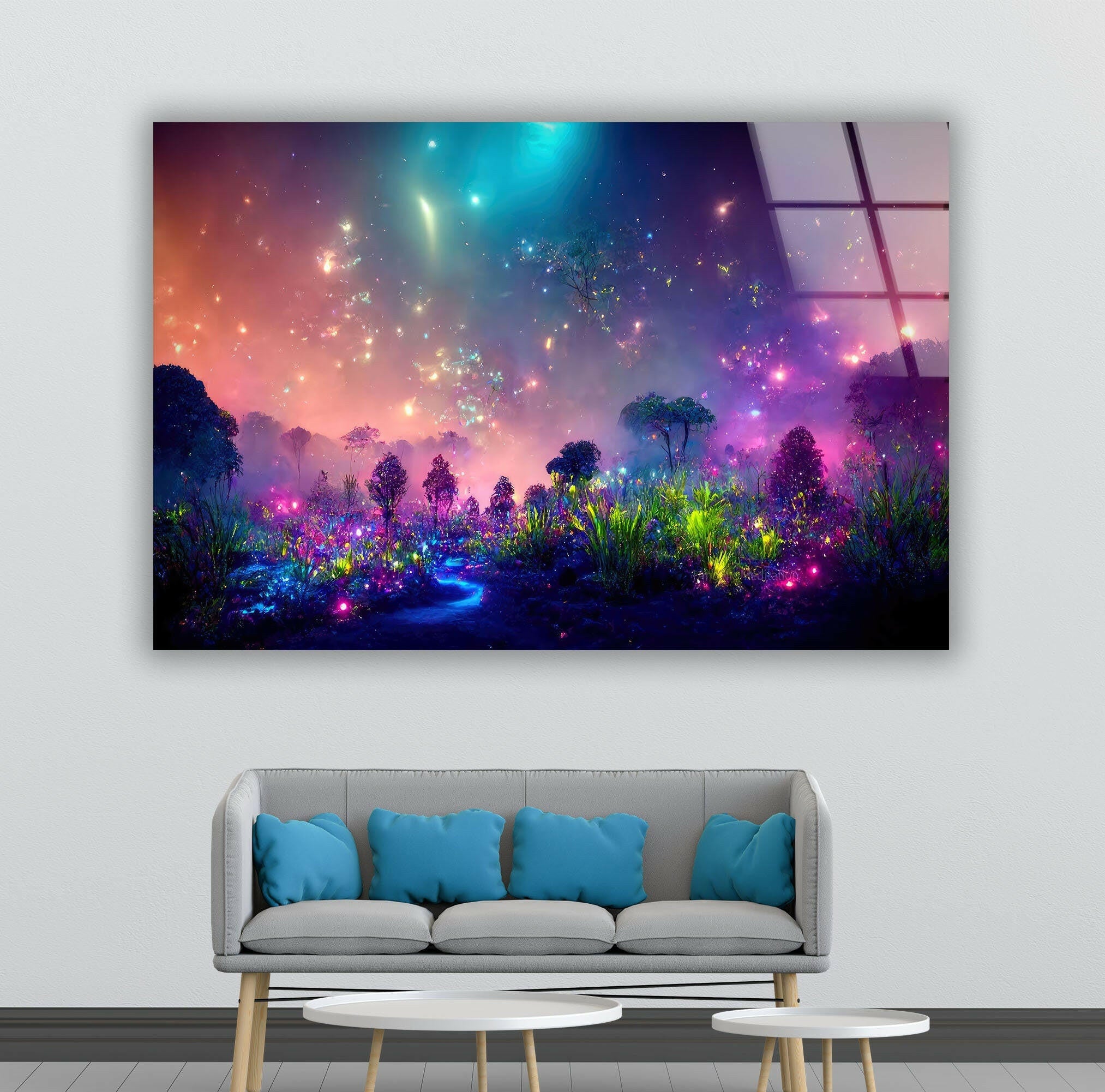 Glowing Bioluminescent Plants Wall Art - Unique LED Glass Decor for Home & Office - Perfect for Bedroom, Living Room, and Indoor Garden Decor