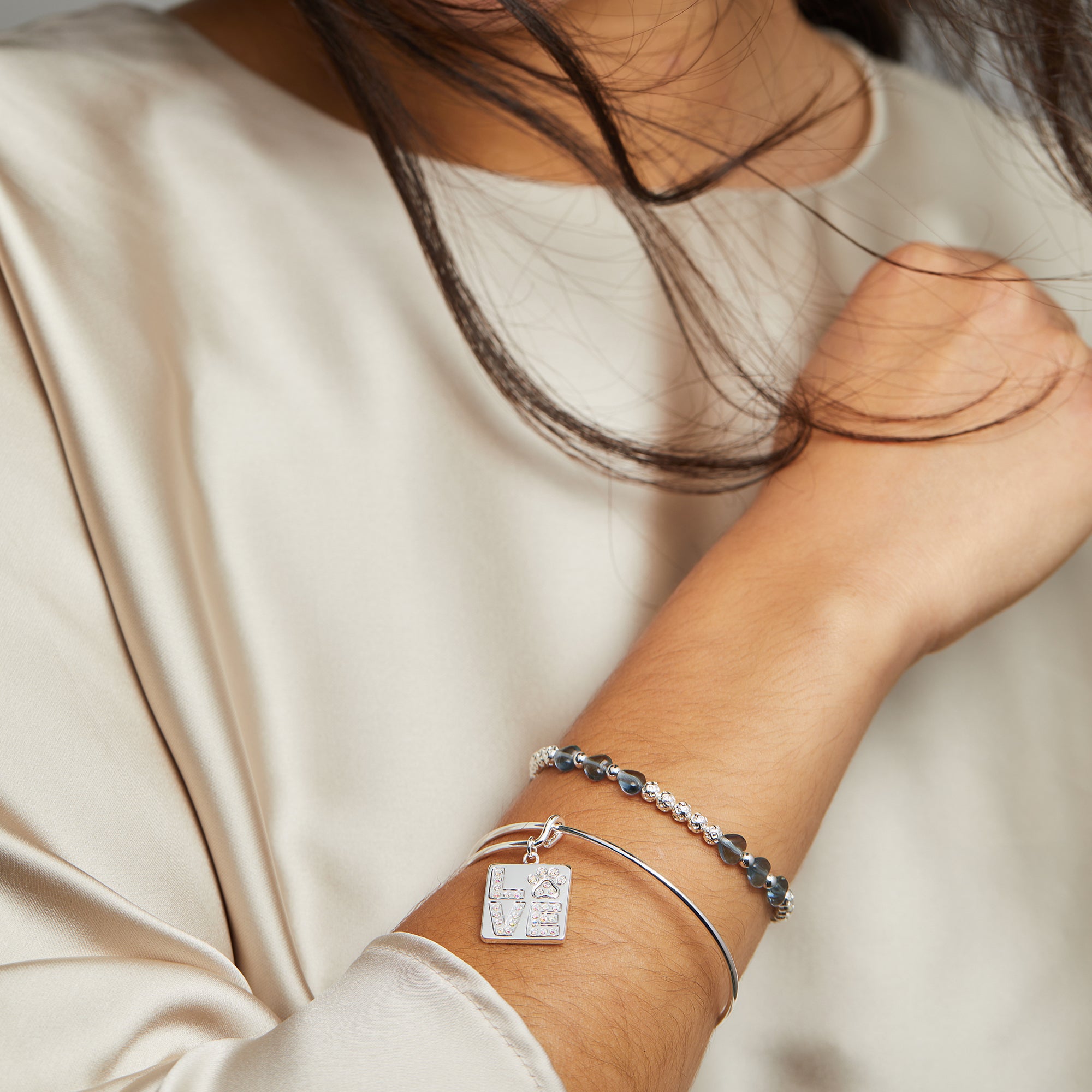 LOVE Pave Paw Print Charm Bangle Bracelet - Dainty Animal Jewelry for Women, Perfect Gift for Dog Lovers & Pet Owners - Ideal for Valentine's Day, Anniversary & Everyday Wear