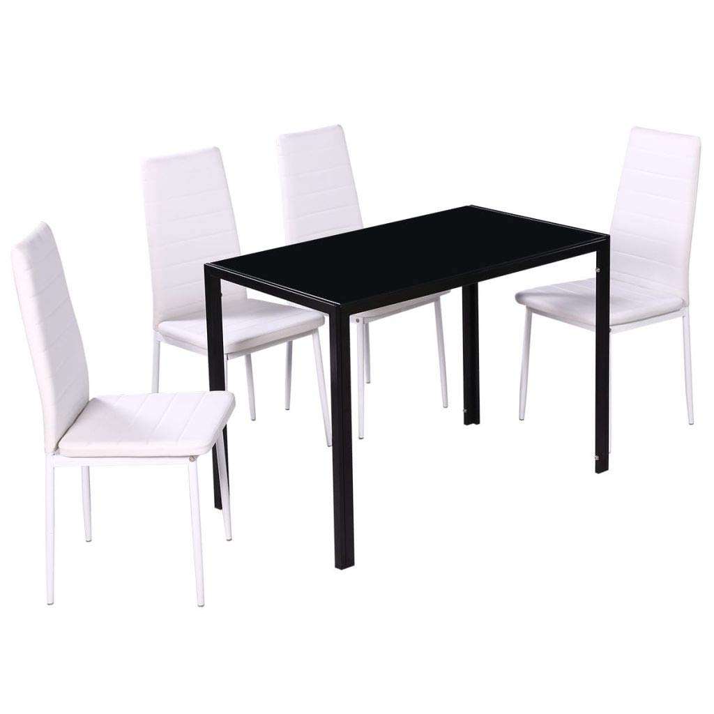 Elegant Tempered Glass Dining Table Set with PU Leather Chairs - Perfect for Kitchen, Breakfast Nook, Living Room & Bar | Modern Home Decor for Entertaining & Family Meals
