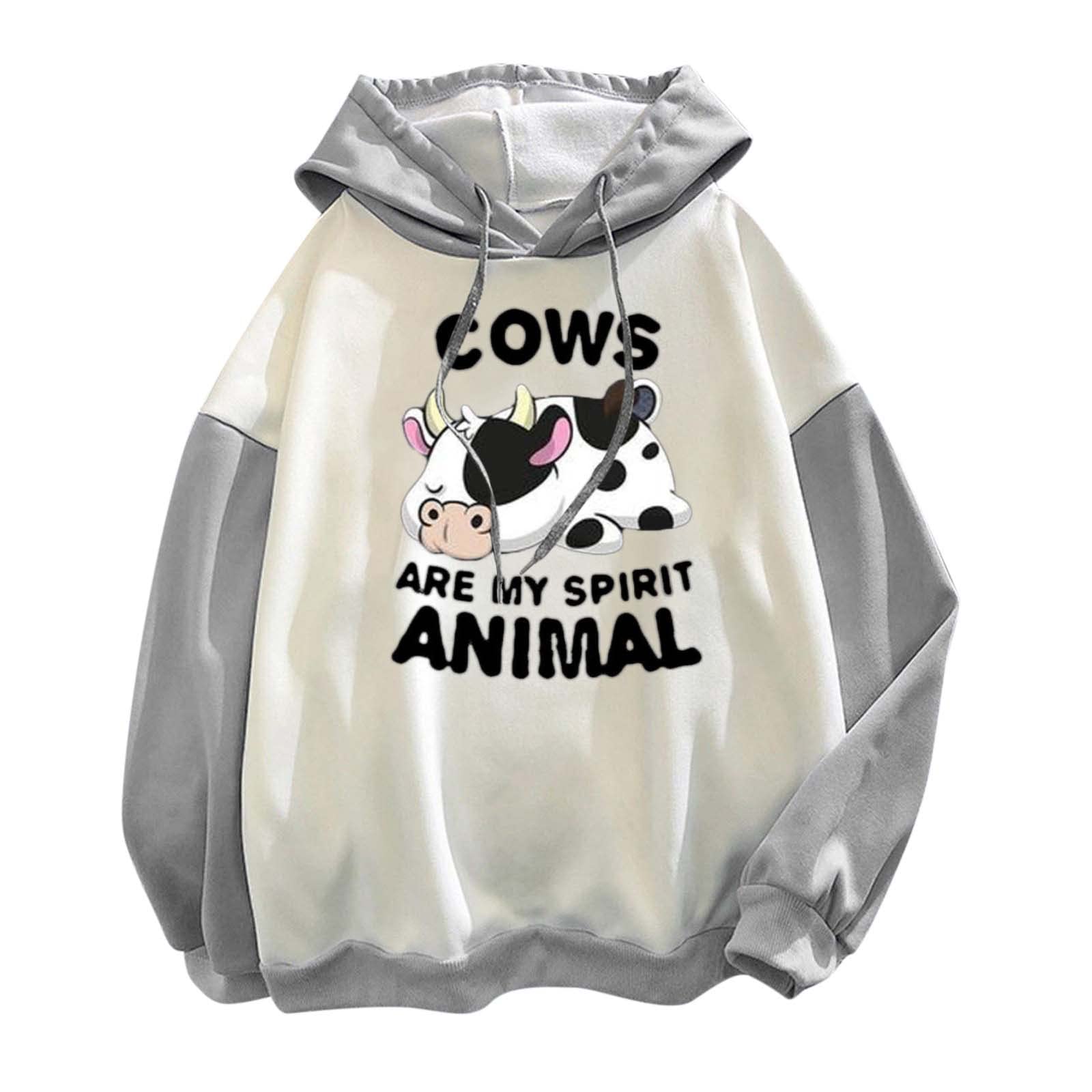 TARIENDY Cute Patchwork Hoodie for Teen Girls - Long Sleeve Oversized Sweatshirt with Milk Cow Graphic - Fashion Pullover for School, Casual Wear & Street Style Outfits