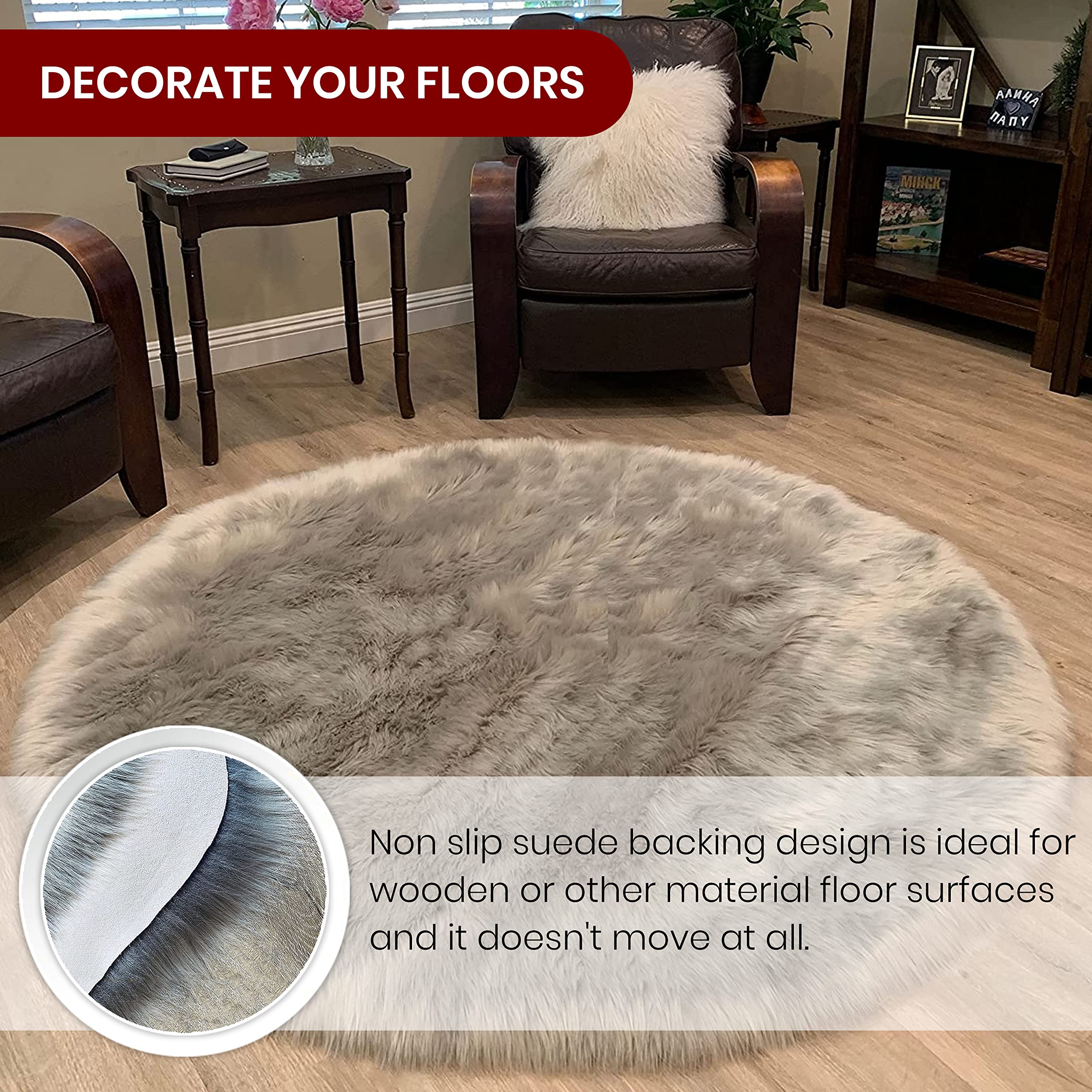 Premium Faux Sheepskin Fur Rug - Ultra Soft Fluffy Shaggy Area Rug for Bedroom, Living Room & Nursery | Non-Slip Home Decor Accent Carpet - Perfect for Cozy Floor Seating, Reading Nooks & Pet Beds (6x9 Feet, Grey)