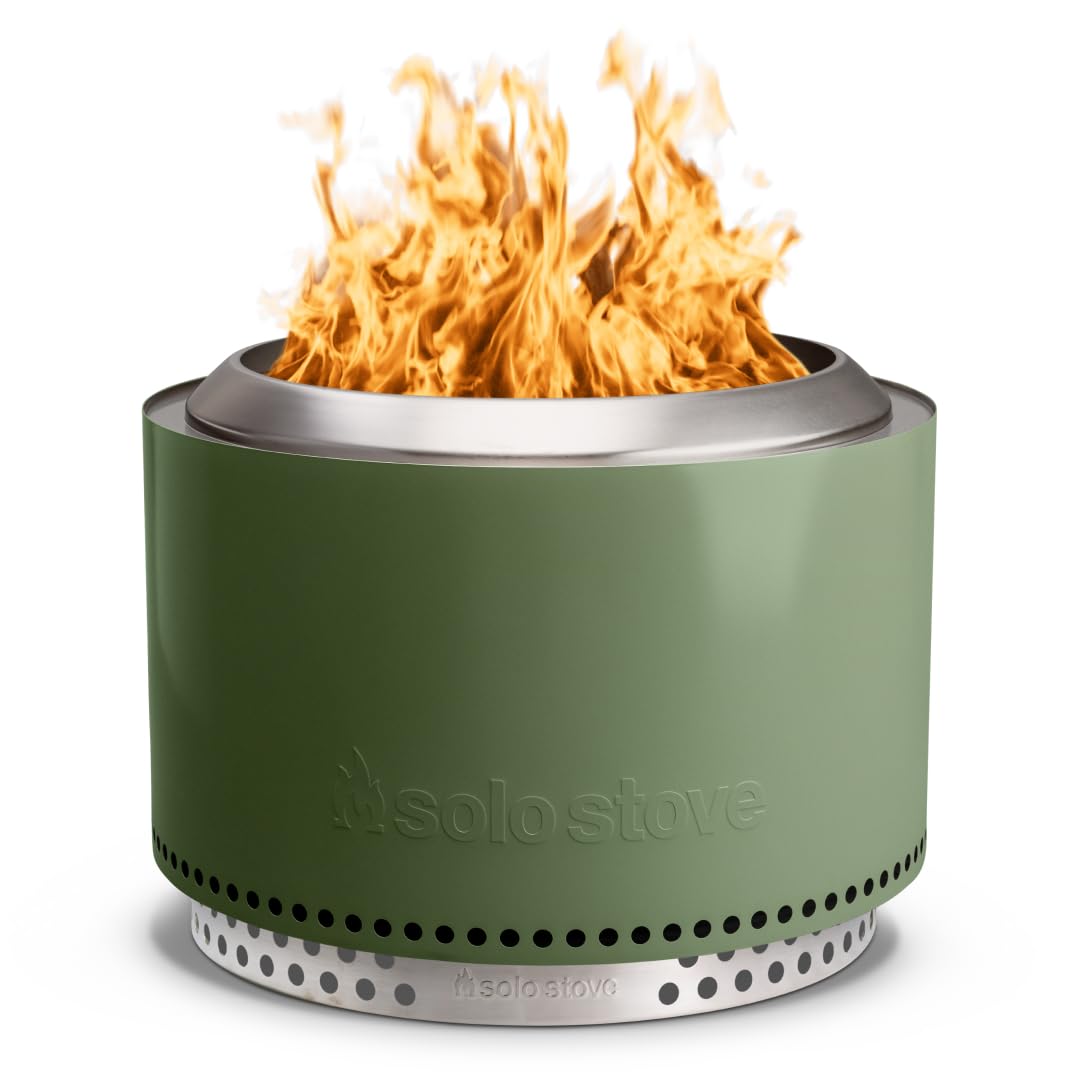 Solo Stove Yukon 2.0 Smokeless Fire Pit with Stand - 27 Inch Portable Stainless Steel Outdoor Fireplace - 360° Airflow Technology & Removable Ash Pan - Ideal for 6+ People, 43.9lbs, Deep Olive - Perfect for Backyard Gatherings, Camping & Patio Relaxation
