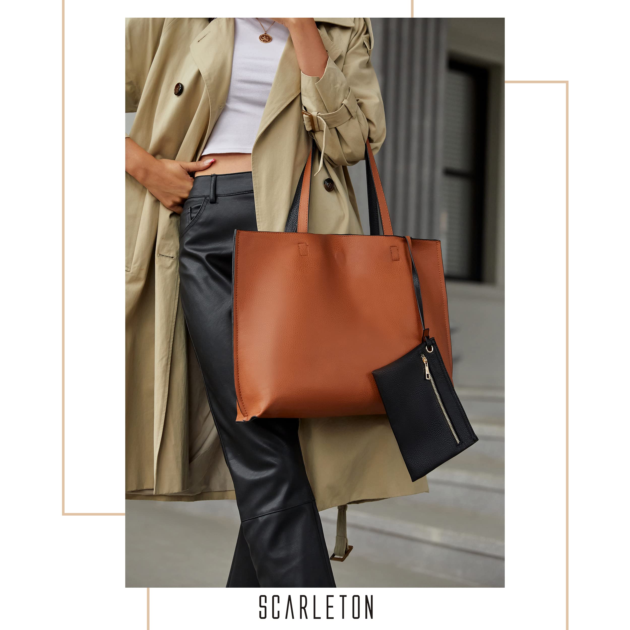 Scarleton Genuine Leather Tote Bag for Women - Stylish Reversible Purse & Handbag H1842 - Perfect for Work, Travel & Everyday Use