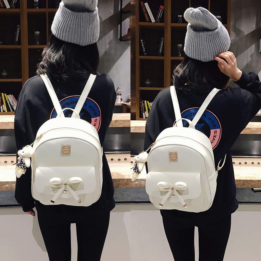Cute Mini Backpack for Women - Leather Bowknot Small Backpack Purse 3-Piece Set | Perfect for Travel, School & Everyday Use