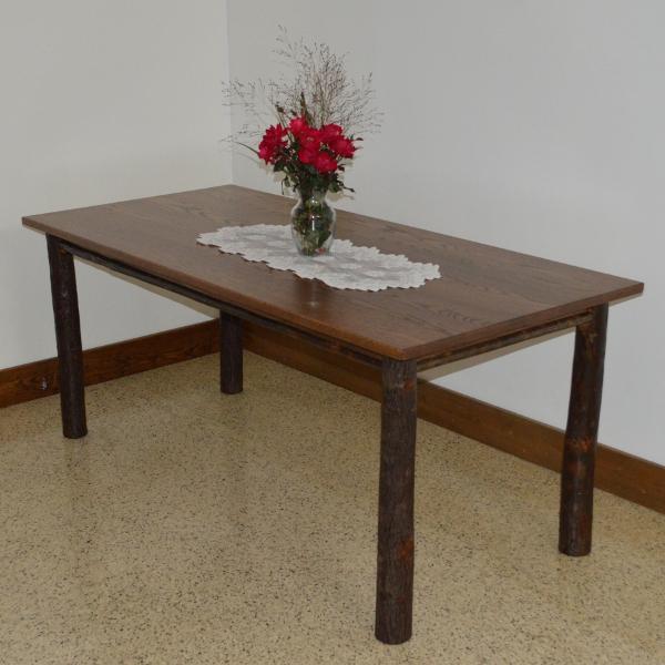 Premium Solid Wood Hickory Farmhouse Dining Table - Rustic Kitchen & Dining Room Furniture for Family Gatherings & Entertaining