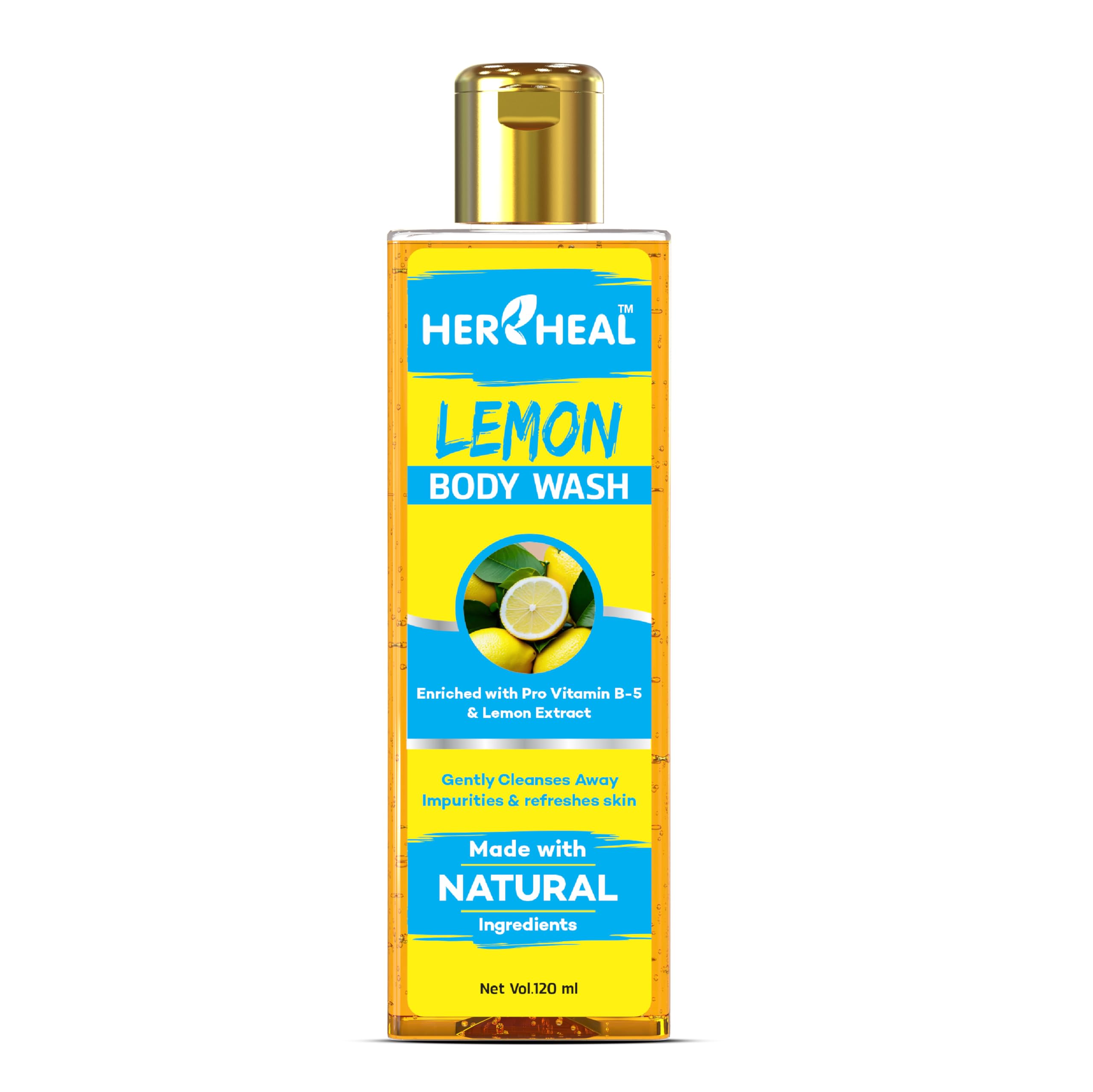 Natural Lemon Body Wash for Women & Men - 120ml Chemical-Free Shower Gel with Refreshing Citrus Scent | Hydrating & Gentle Skin Cleanser for Daily Shower, Gym & Spa Use