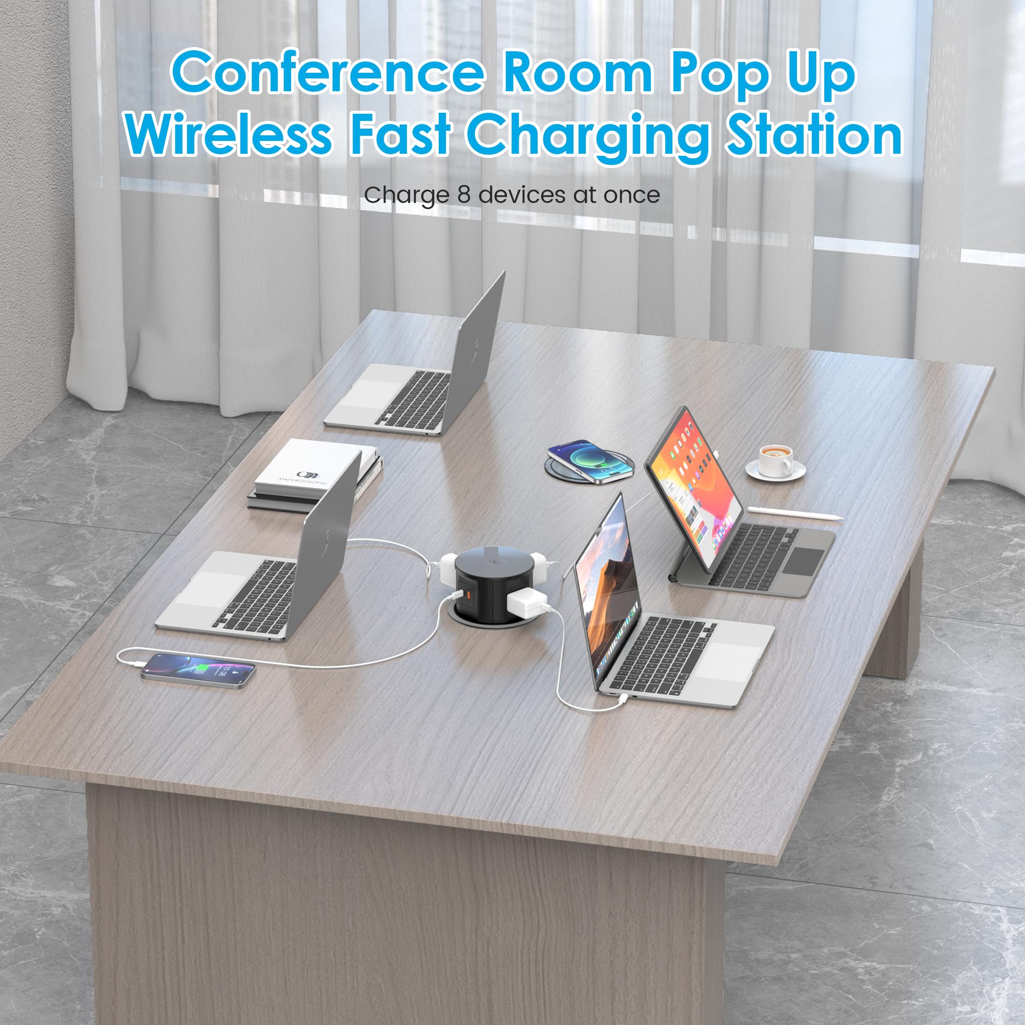 15W Wireless Charger Pop Up Outlet with 4 AC Outlets & 20W PD USB Fast Charging - 4.75