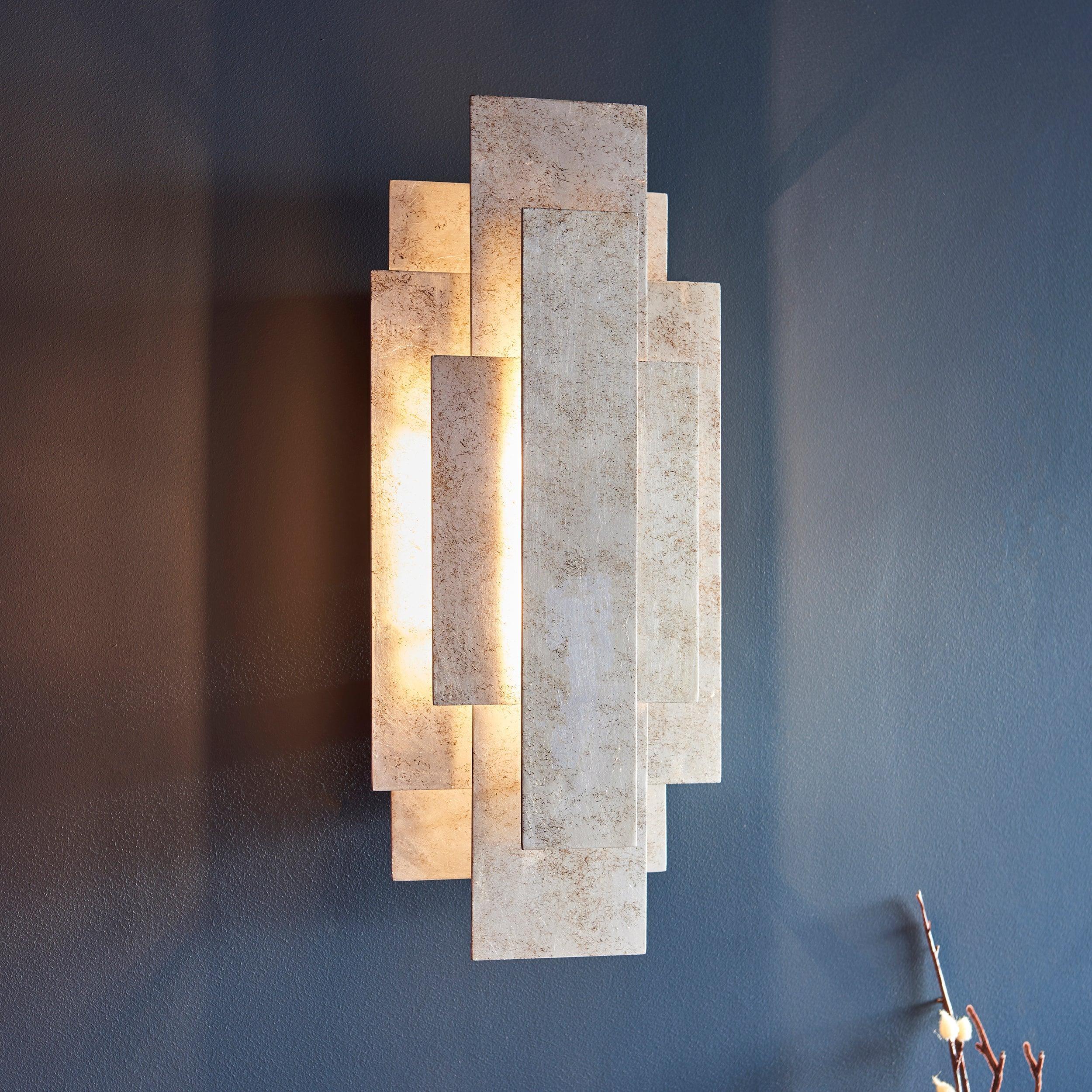 Antique Silver Art Deco Wall Sconce - Rectangular Vintage Light Fixture for Living Room, Bedroom & Hallway Lighting Decor