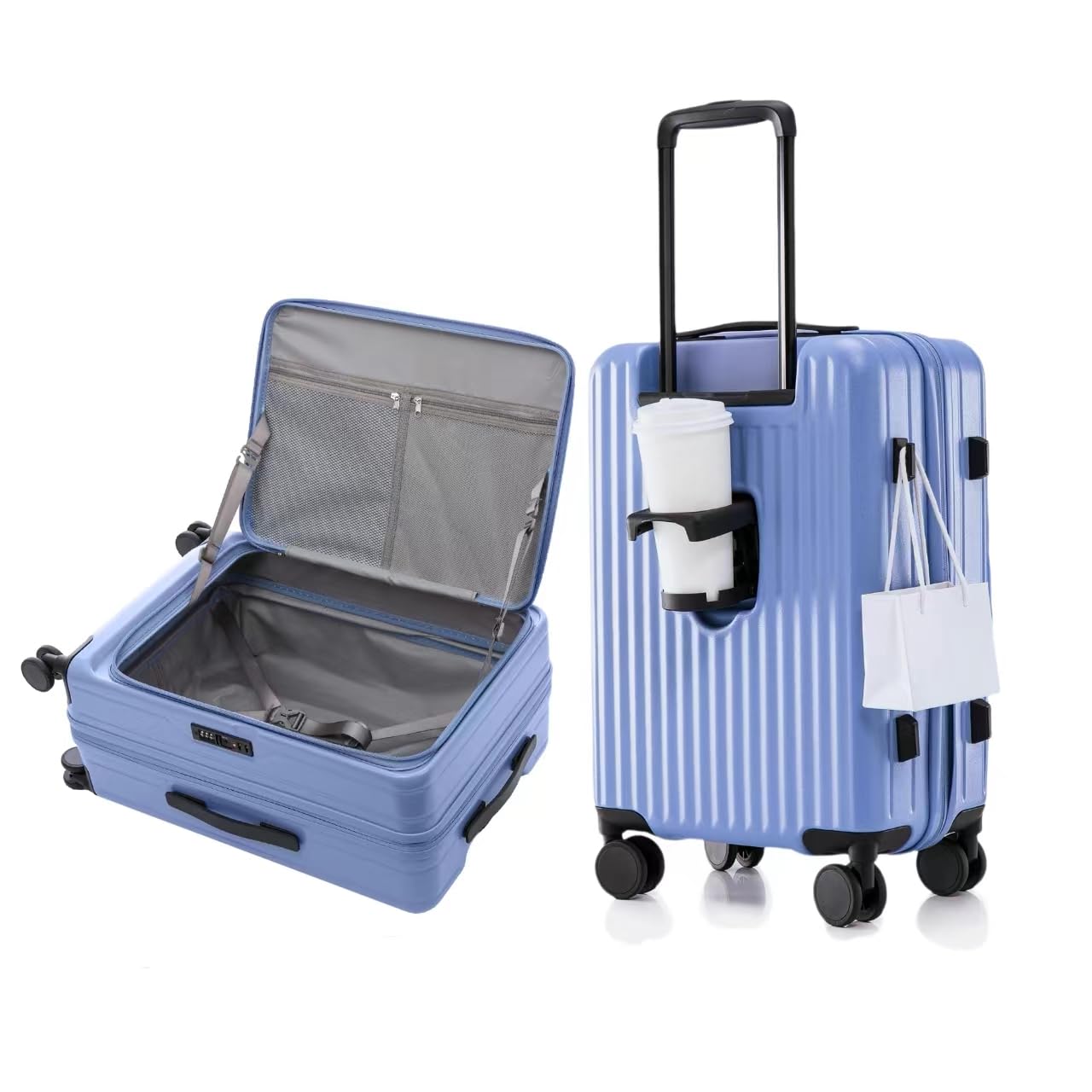 HotWay 26 Inch Expandable Hardside Luggage - TSA Approved Spinner Suitcase with Cup Holder & Top Opening Design, Lightweight Checked Bag for Air Travel (Blue) - Perfect for Business Trips, Family Vacations & International Adventures